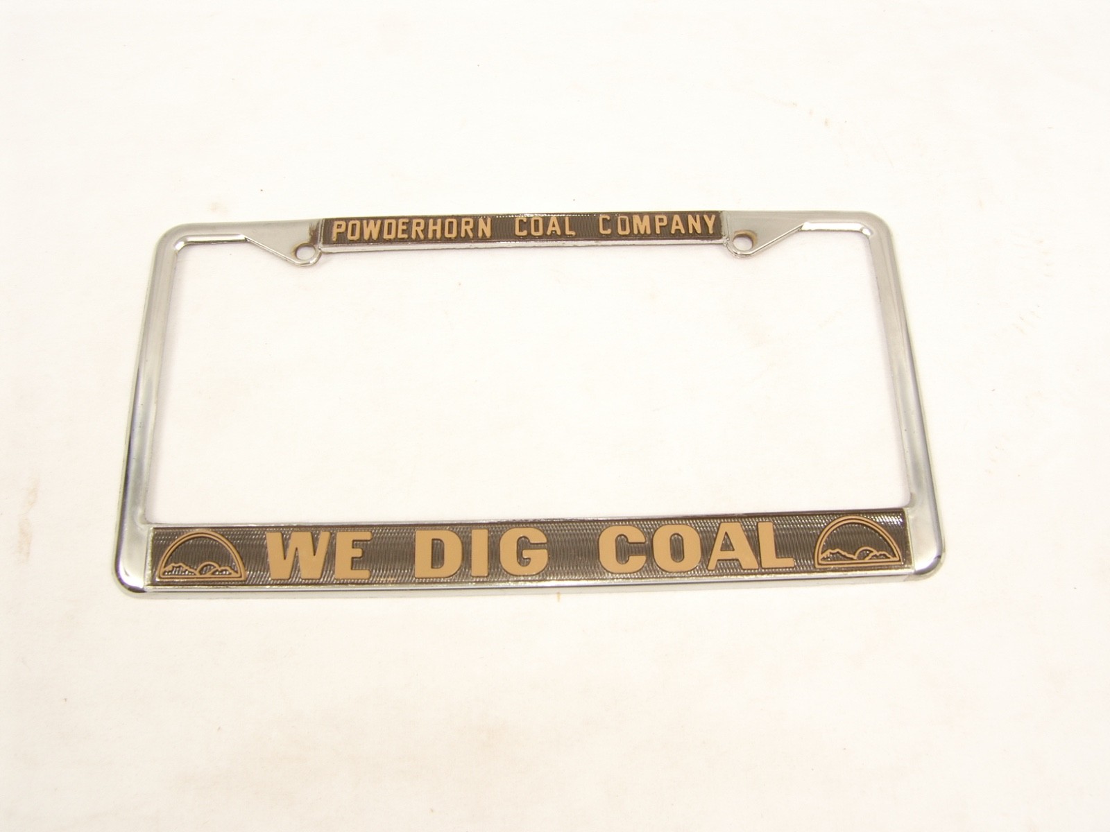 Vintage We Dig Coal - Powderhorn Coal Company License Plate Holder Chrome Frame