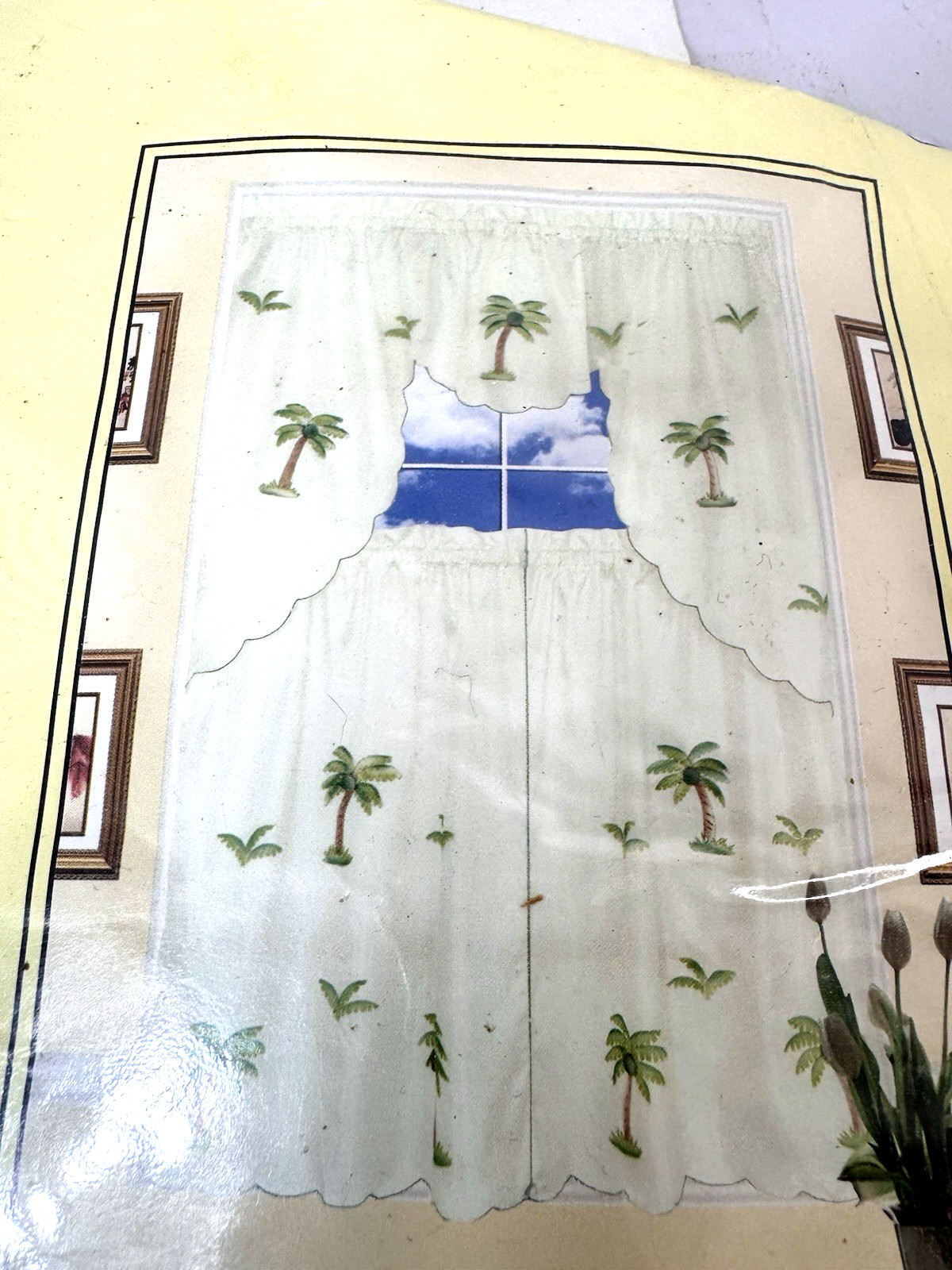 Vtg NOS Palm Tree Curtain & Tier Set  60\