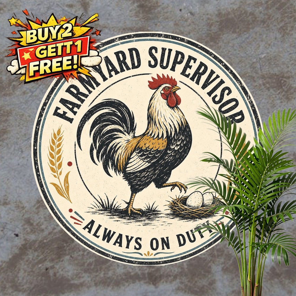 Funny Vintage Rooster Chicken Round Metal Tin Sign Home Wall Decor 8x8 Inch