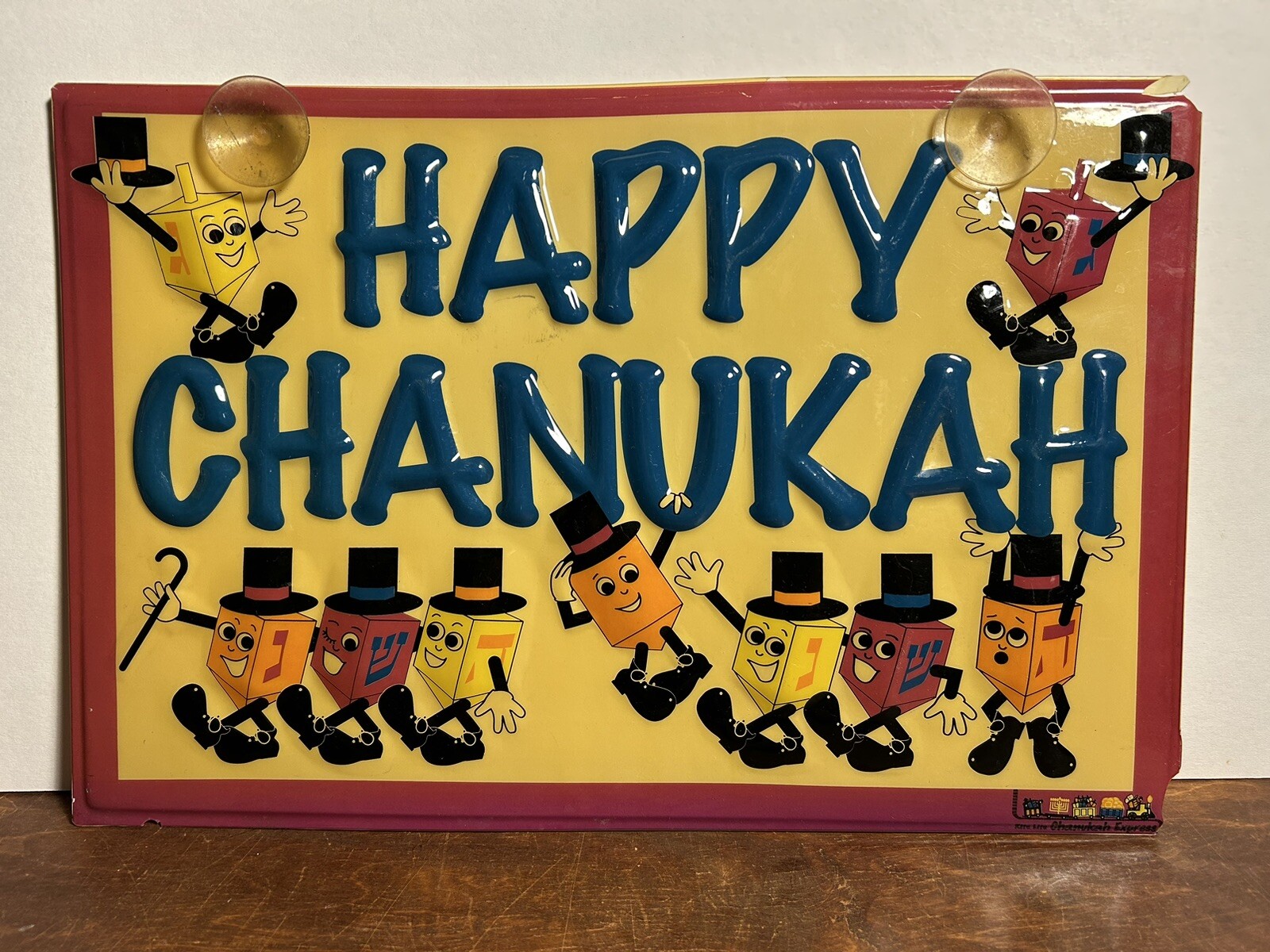 Vintage Rite lite Chanukah Sign Hanukkah Collectible Display 18x12” Suction Cup