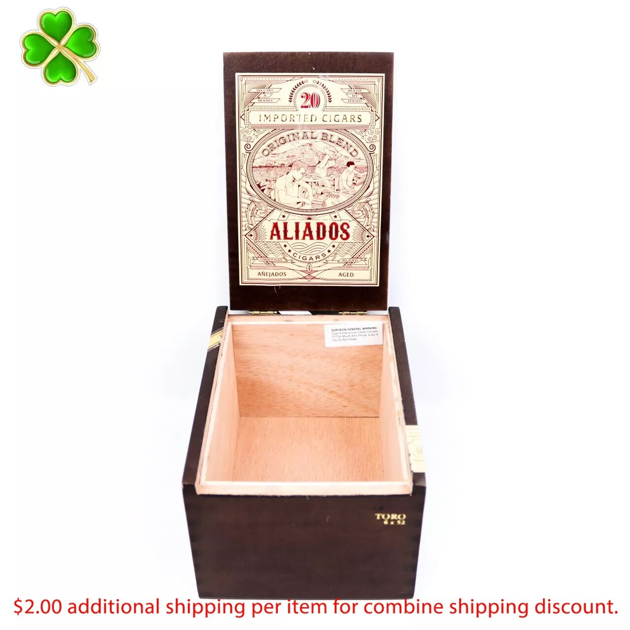 Aliados Toro Empty Wood Cigar Box 7\