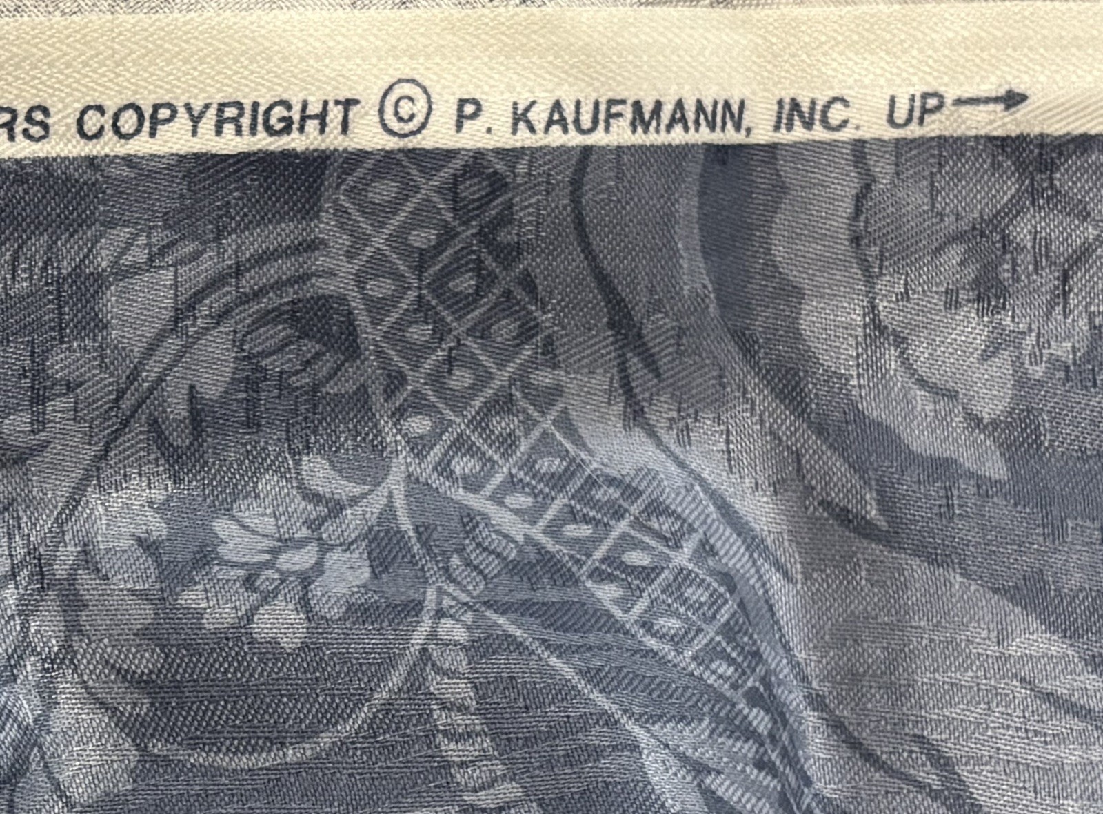 Vintage P. Kaufmann Screen Printed Vat Colors Blue Damask Fabric Continuous 6YDS