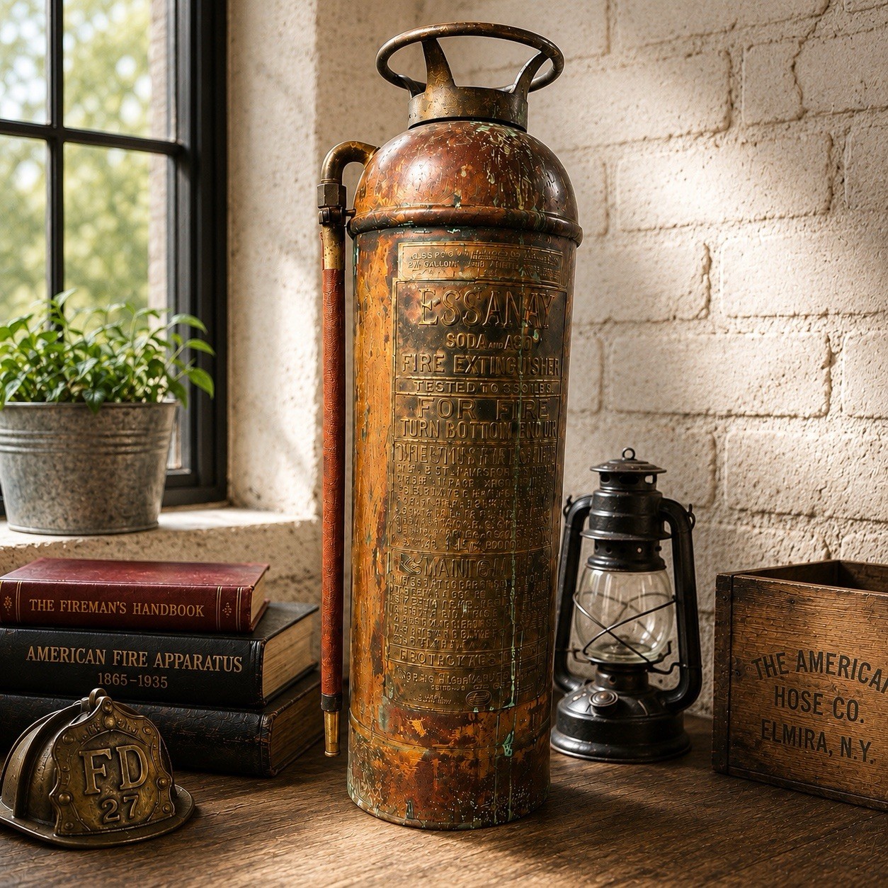Antique Essanay Copper Soda Acid Fire Extinguisher Pyrene c1930-1935 2.5 Gal