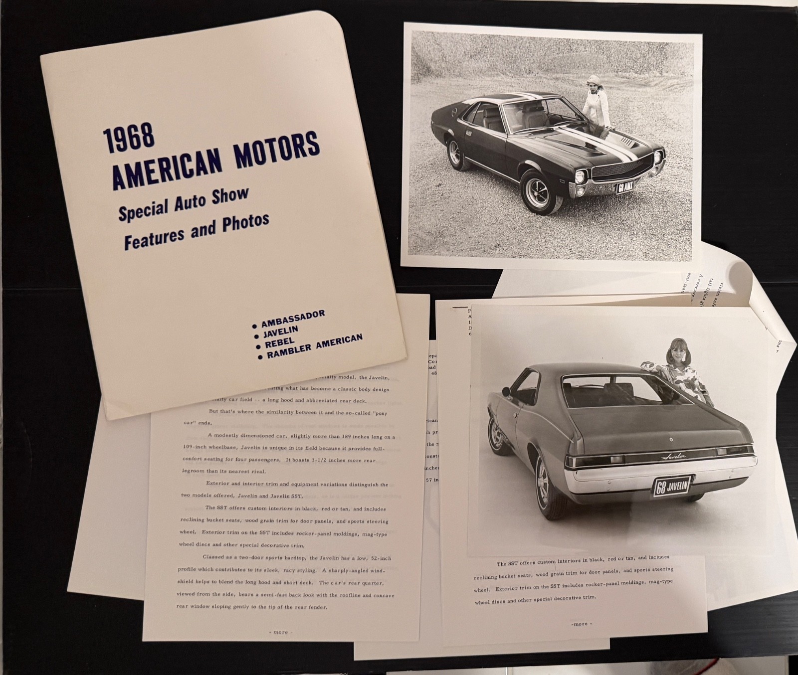 1968 American Motors AMC New York Auto Show Javelin & AMX Intro Press Kit Photos