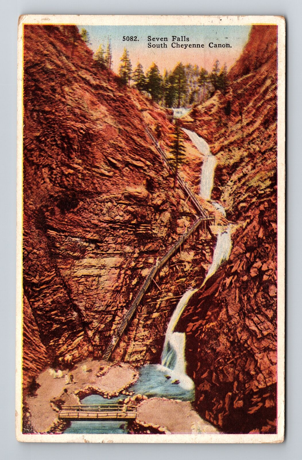 Cheyenne Canyon CO-Colorado, Scenic, Seven Falls, c1923, Vintage Postcard