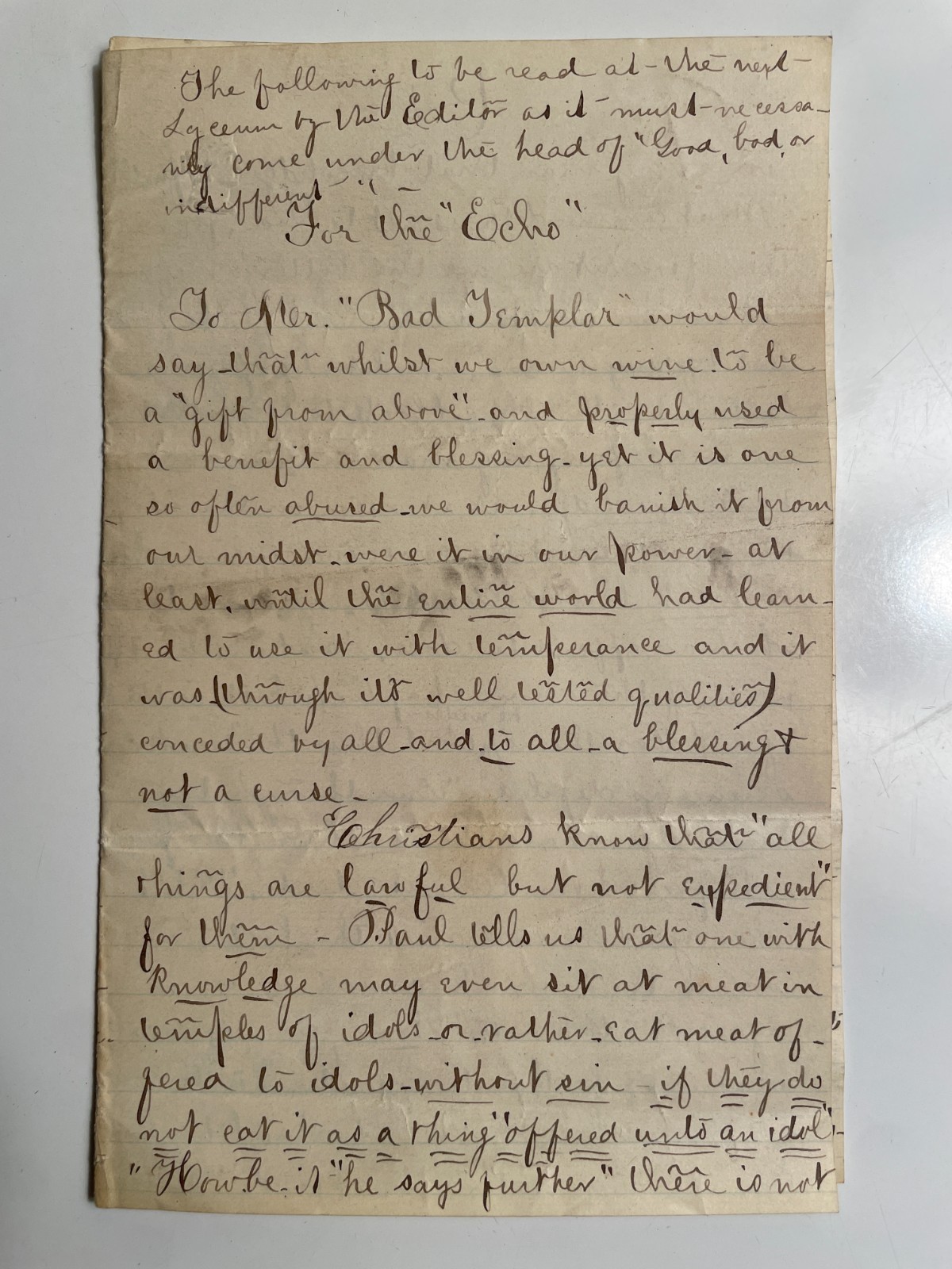 1860s John G Phelan Good Templar Temperance Manuscript Northford CT