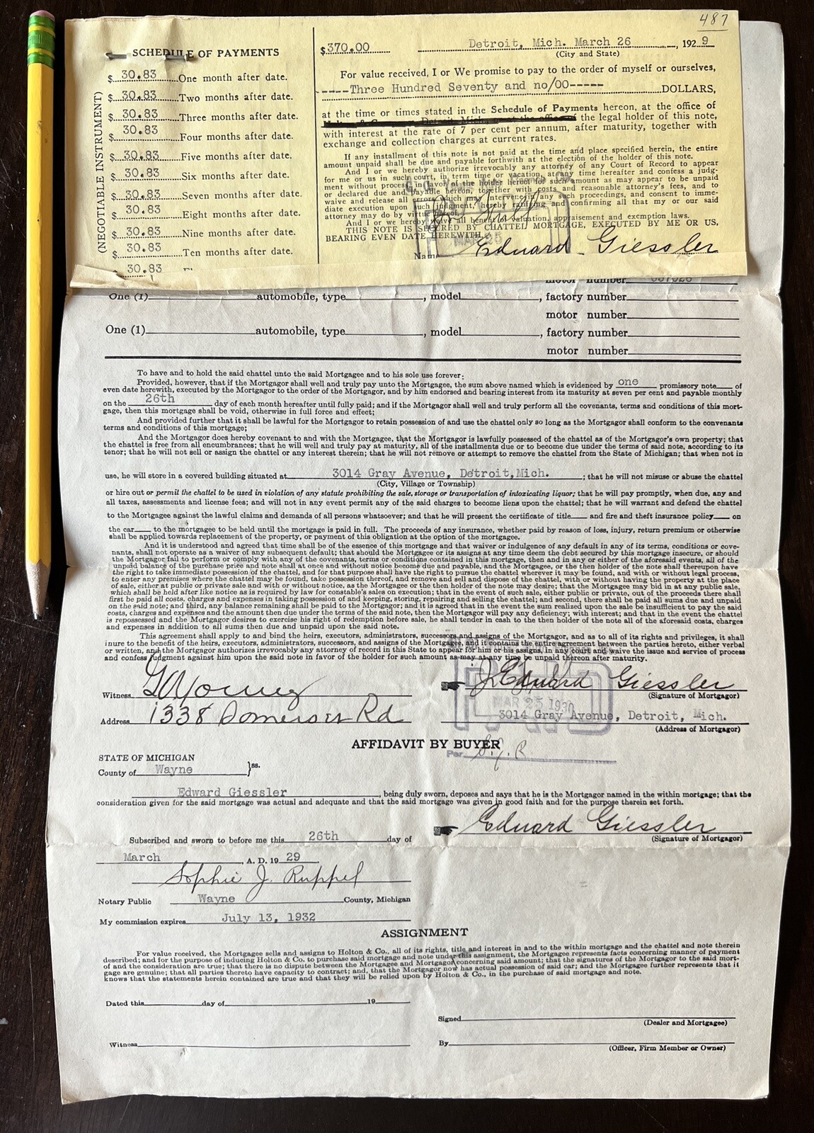 1928 ESSEX SEDAN LOAN DOCUMENT SCHEDULE OF PAYMENTS DETROIT MICHIGAN EPHEMERA 1928 ESSEX SEDAN LOAN DOCUMENT SCHEDULE OF PAYMENTS DETROIT MICHIGAN EPHEMERA