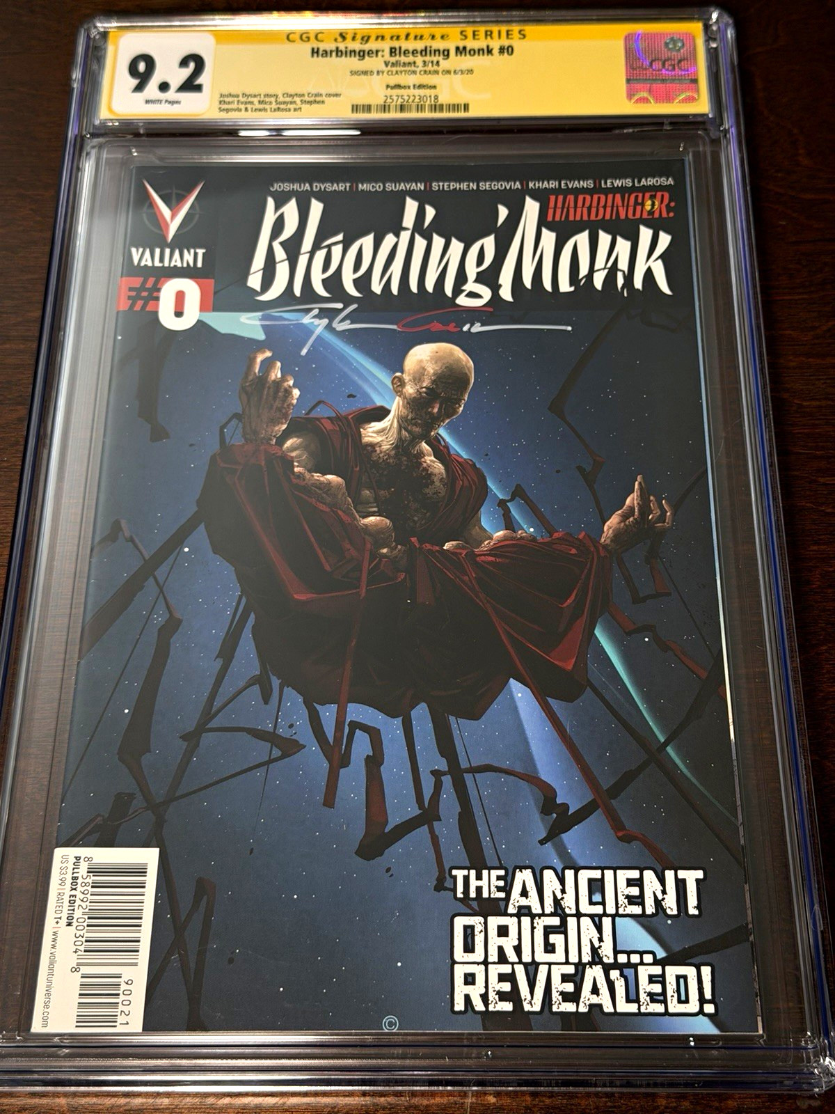 FREE SHIPPING CGC SS 9.2 Valiant Harbinger: Bleeding Monk 0 Signed Clayton Crain