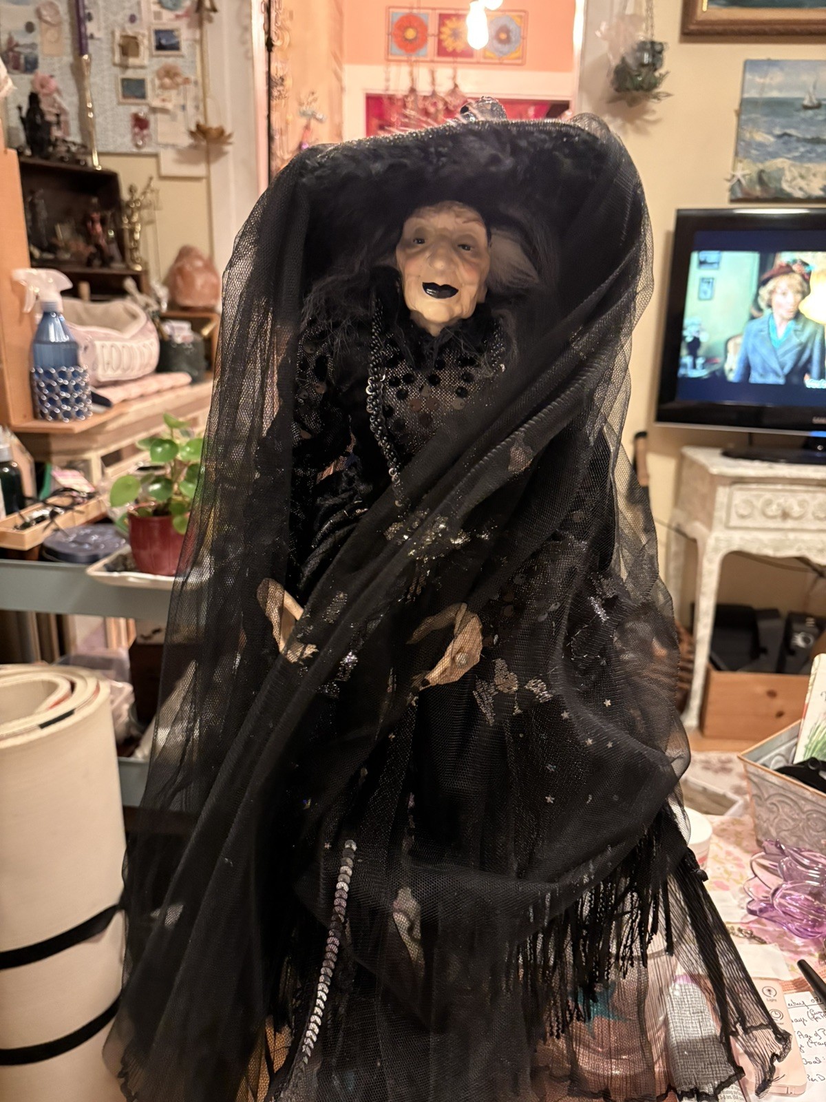 Halloween Doll Standing Gothic Black Veil & Lace Dress Decor Cynthia Rowley