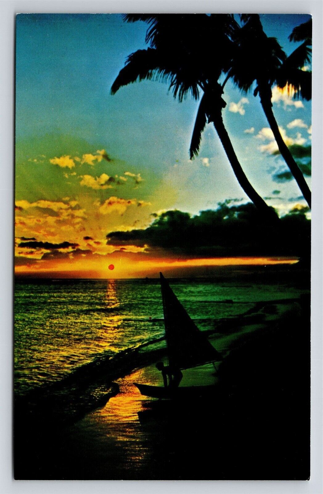 Hawaii Sunset Sunkissed Hawaiian Beaches & Coconut Palms Postcard Scenic View
