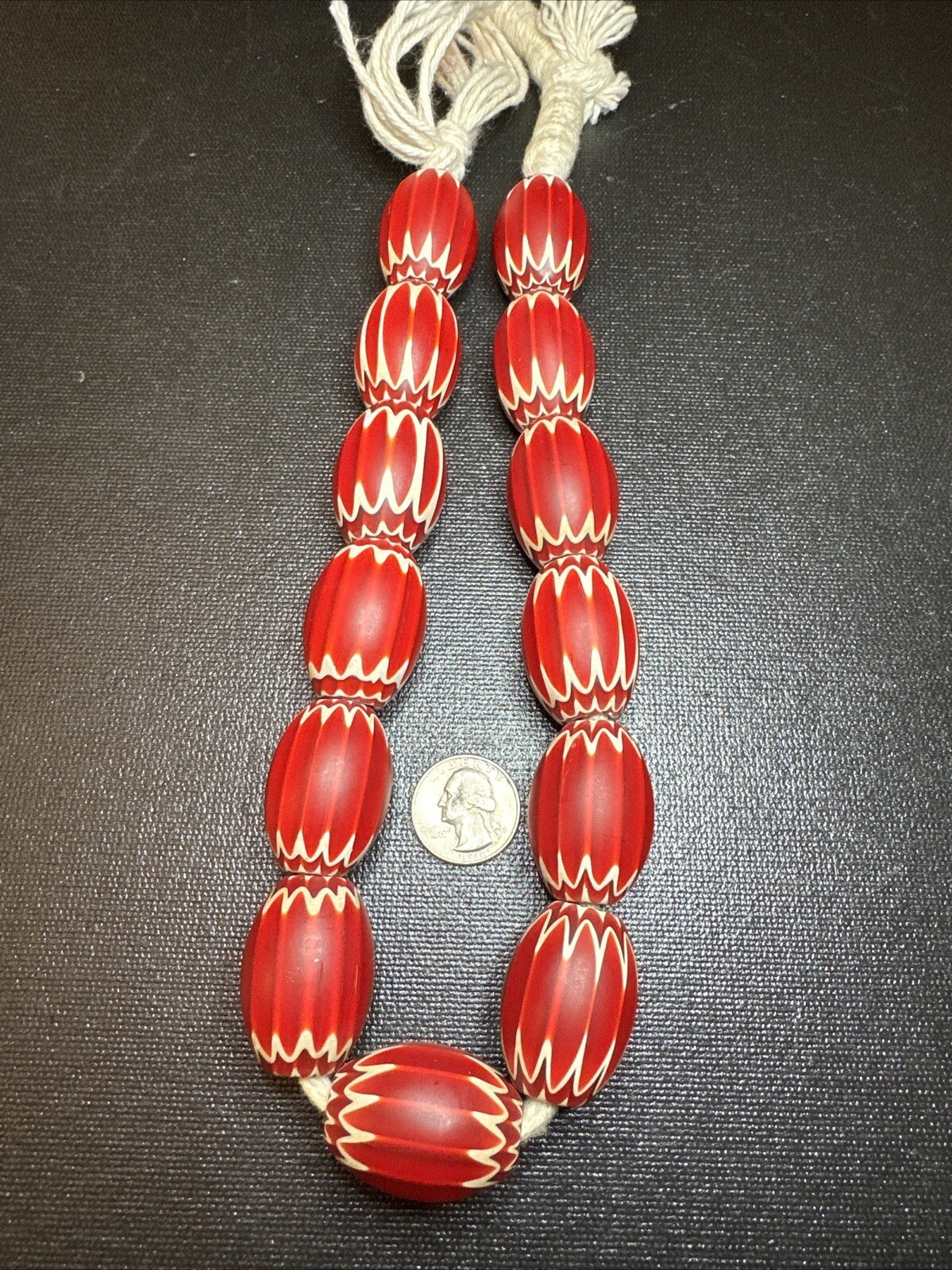 Rare Jumbo 6 Layer Red Chevron Antique African Trade Bead Strand Of 13 Rare Jumbo 6 Layer Red Chevron Antique African Trade Bead Strand Of 13