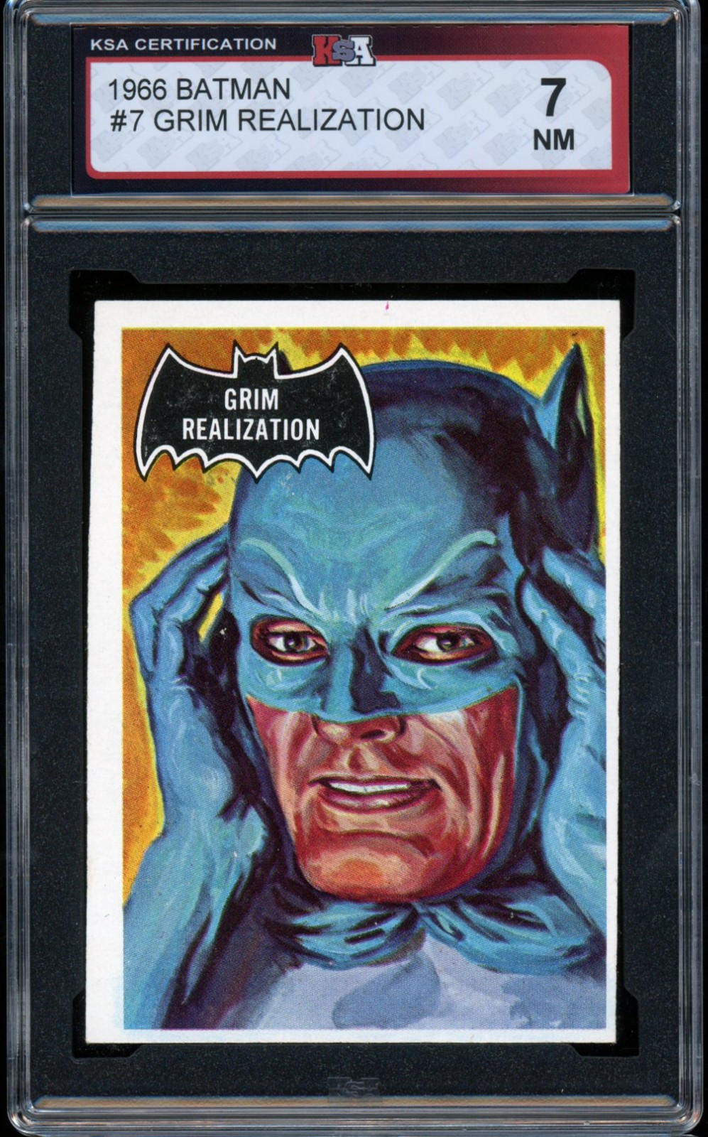 1966 TOPPS USA BATMAN BLACK BAT #7 Grim Realization Graded KSA 7 NM Card