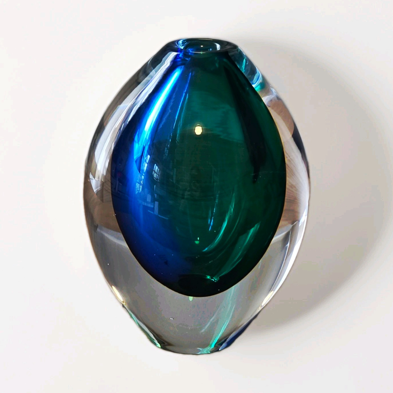Orrefors \'Rosebud\' glass vase designed by Erika Lagerbielke blue/green