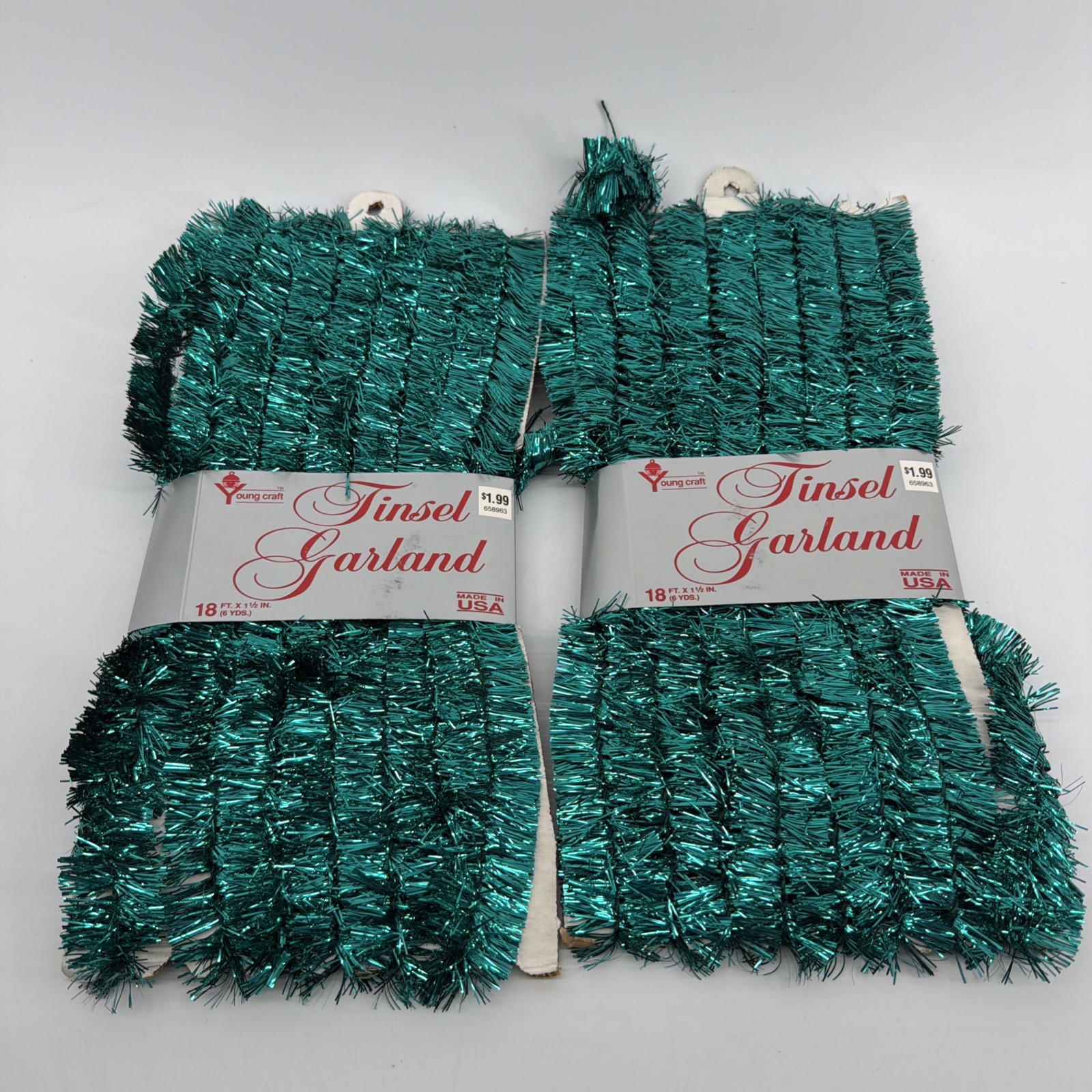 2 - VTG Young Craft Teal Blue Shiny Tinsel Garland 1.5 x 18ft. New Made In USA 2 - VTG Young Craft Teal Blue Shiny Tinsel Garland 1.5 x 18ft. New Made In USA