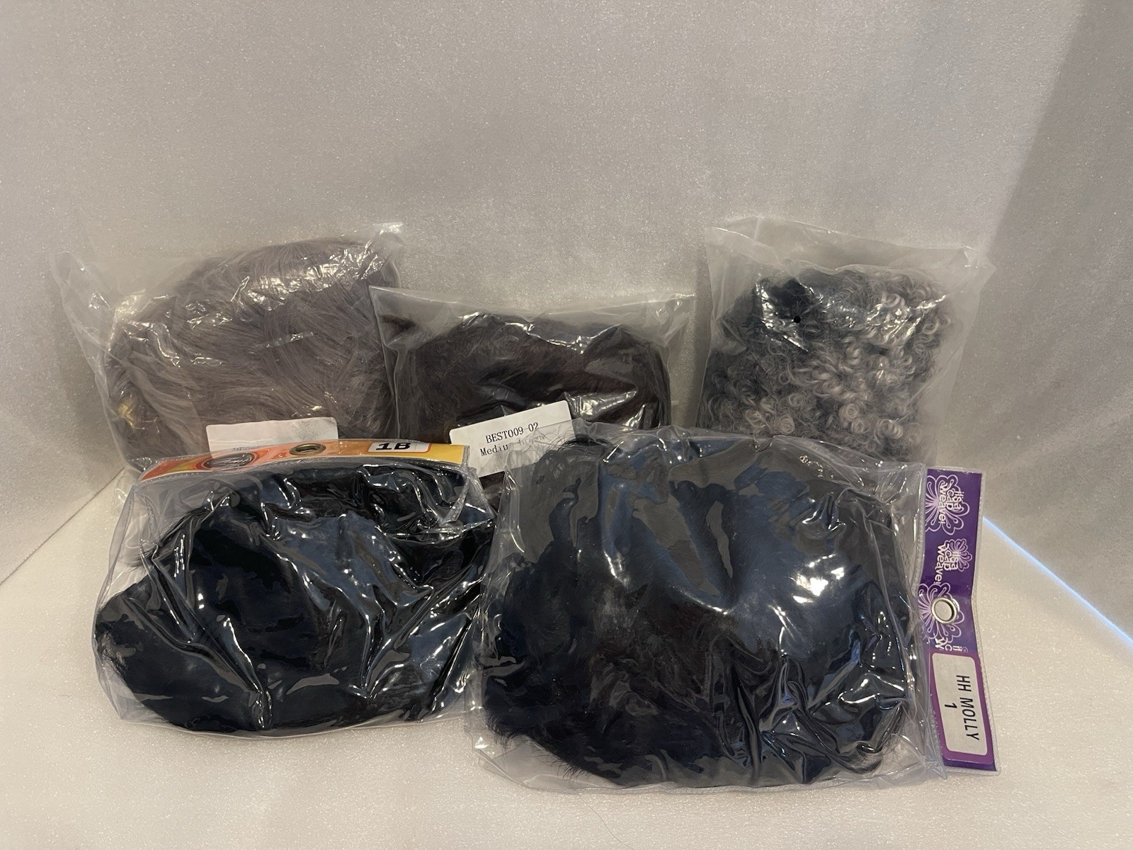 5-Pack Wigs - Gray, Brown, Black, Curly - Human Hair Blend & Synthetic