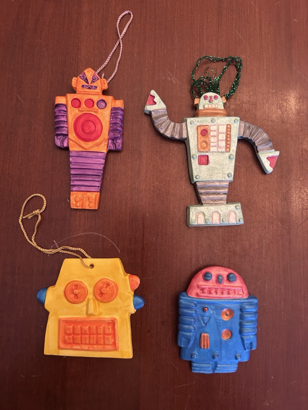 4 - IZWIN Art Pottery Christmas Ornaments Laurel Izard Edwin Shelton - ROBOTS
