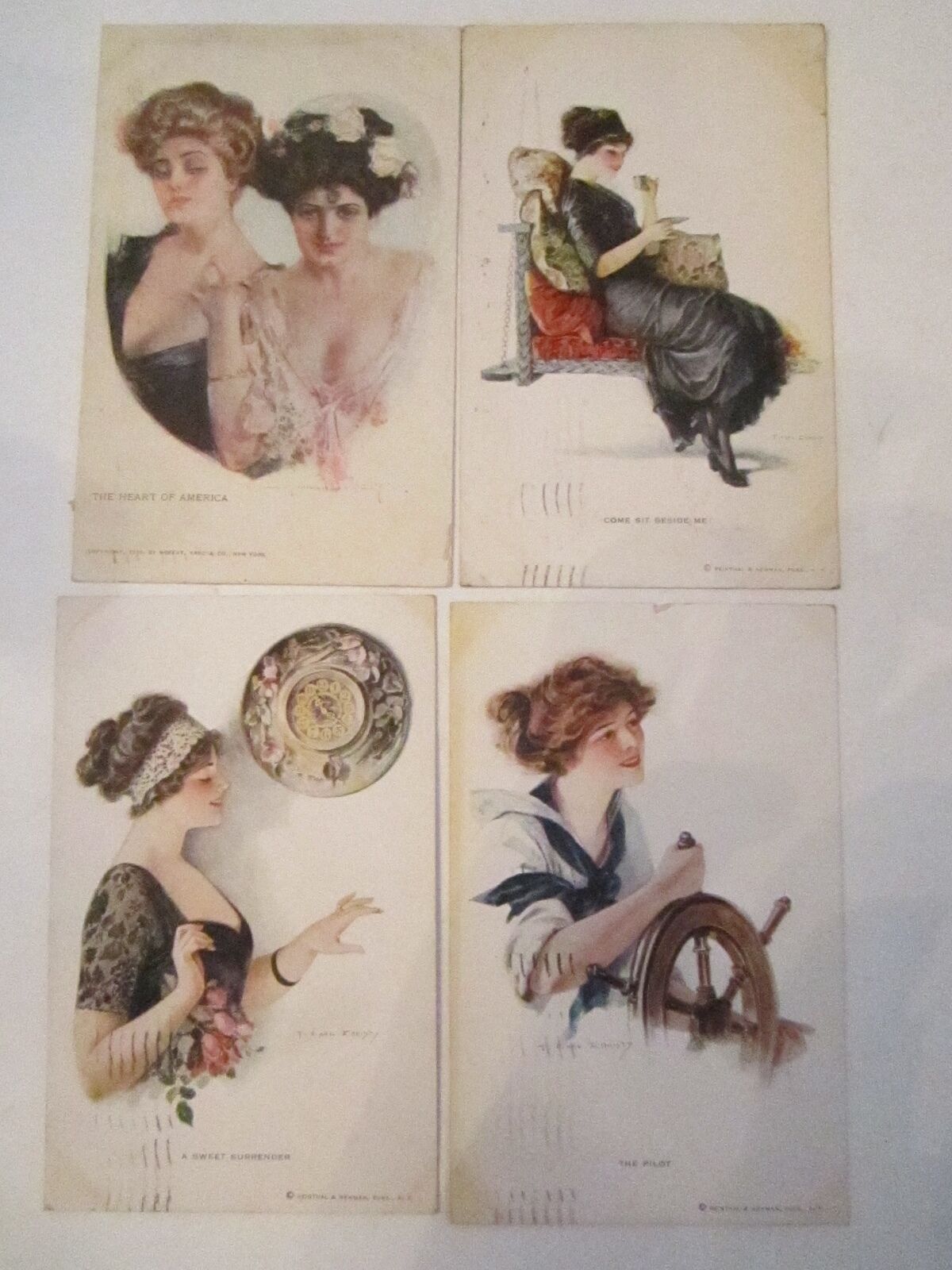 7 T. EARLE CHRISTY SIGNED VINTAGE POSTCARDS - PRE 1911 - COLLECTIBLE - TUB ABC