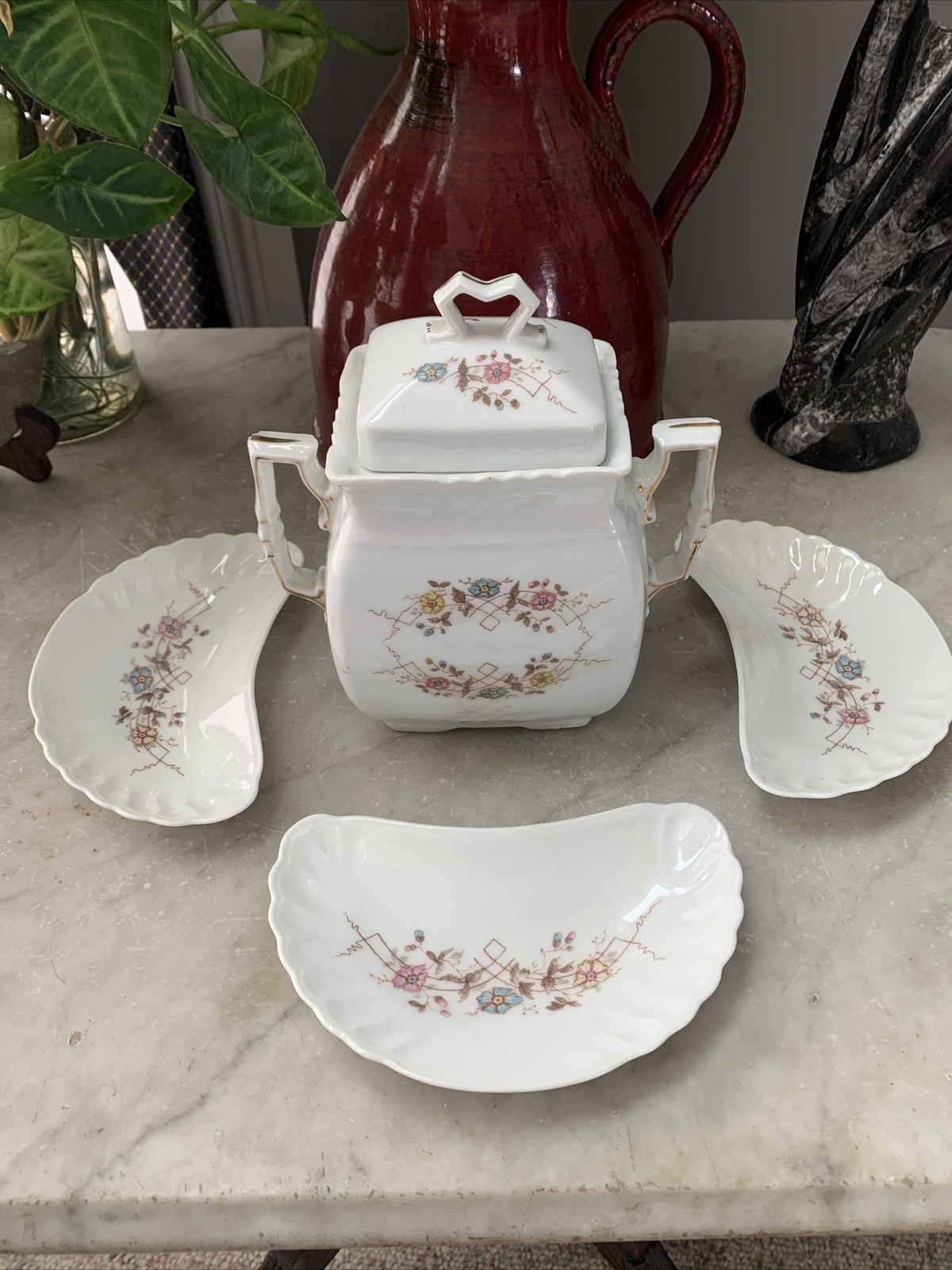 Antique Sprinter& Co.c1851 Austrian Biscuit Jar With Lid And Serving Dishes
