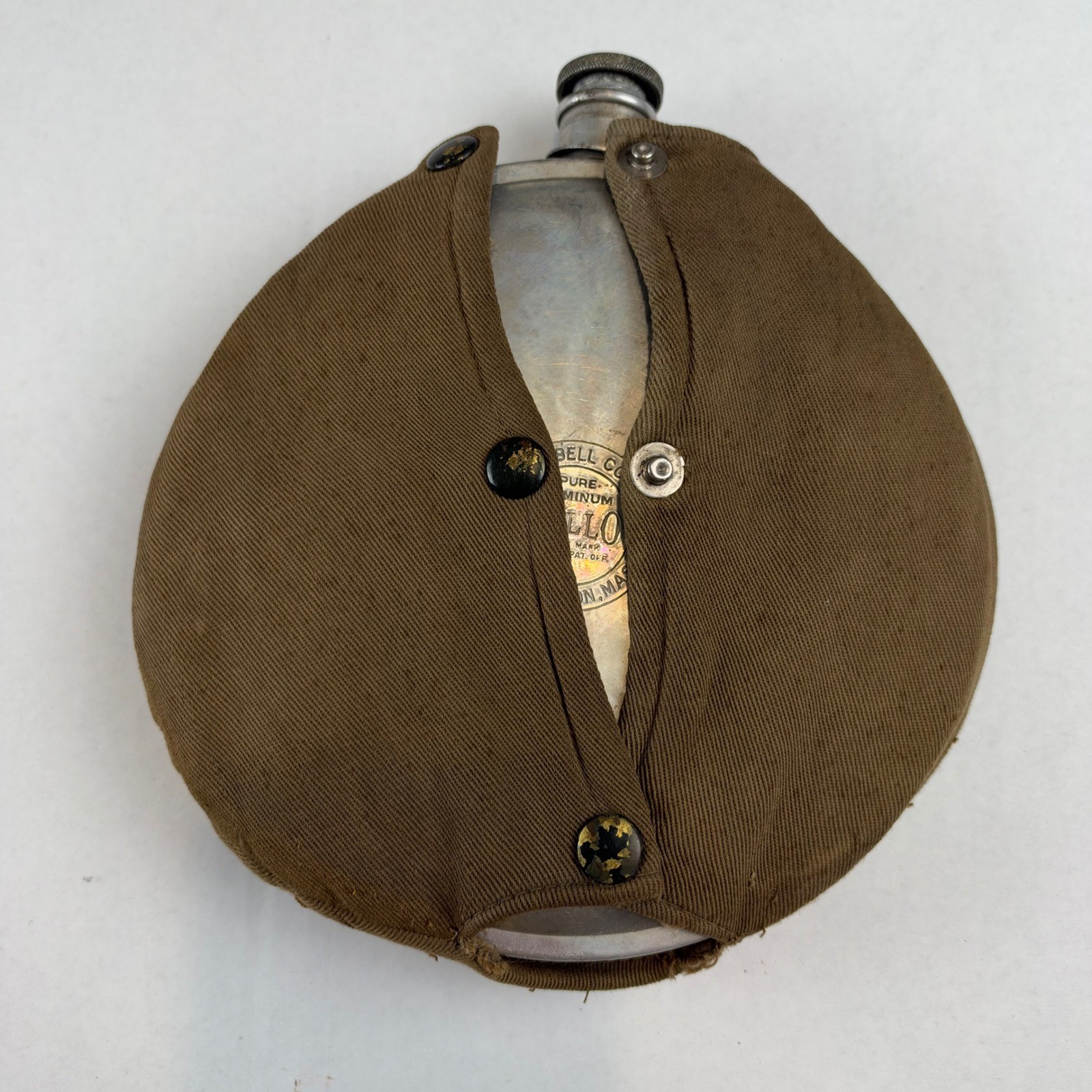 Vintage A S Campbell Cello Pure Aluminum Canteen WWI Era Military Style
