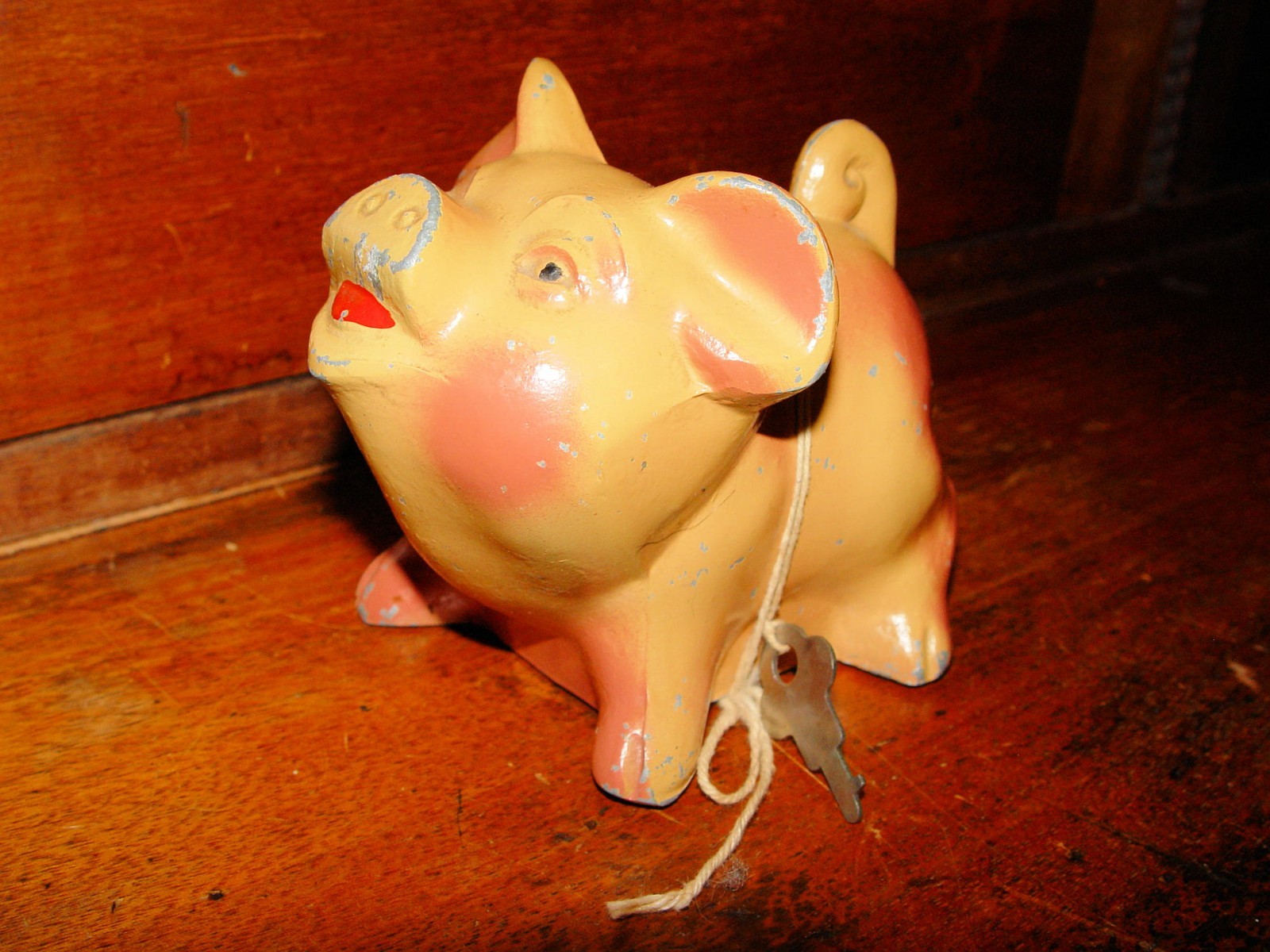 Vintage Farmers State Bank Hayward MN Advertising Cast Metal Piggy Bank with Key