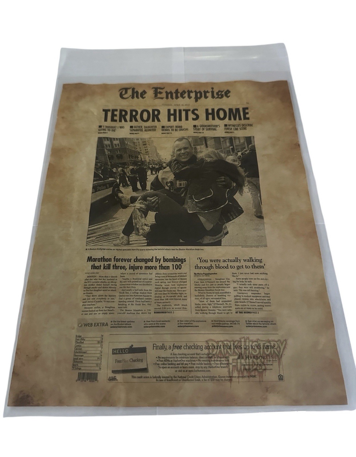 Boston Marathon Bombing Terror Hits Home Newspaper Headline ￼