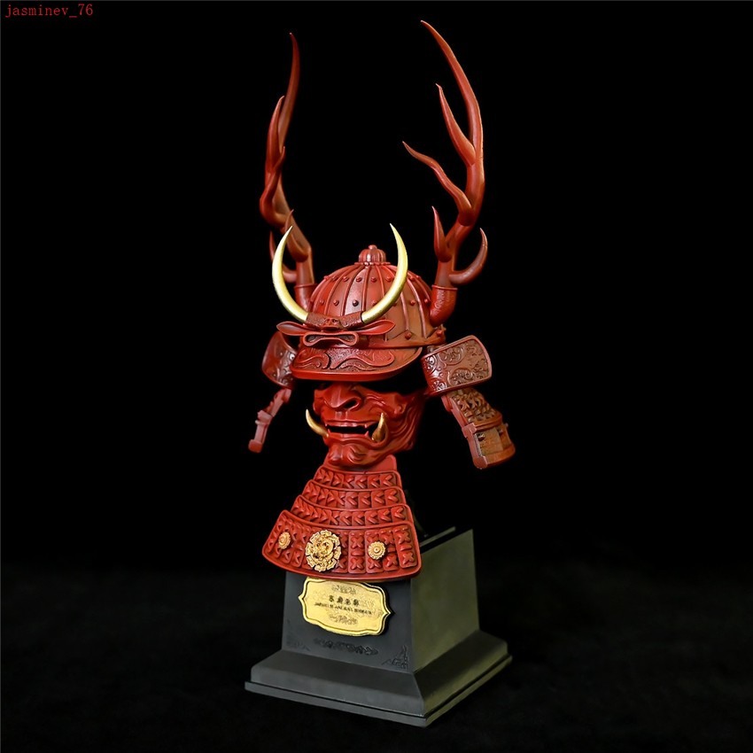 Japanese Samurai Antler Helmet Figure Resin Statue Model Toy Table Ornament Gift