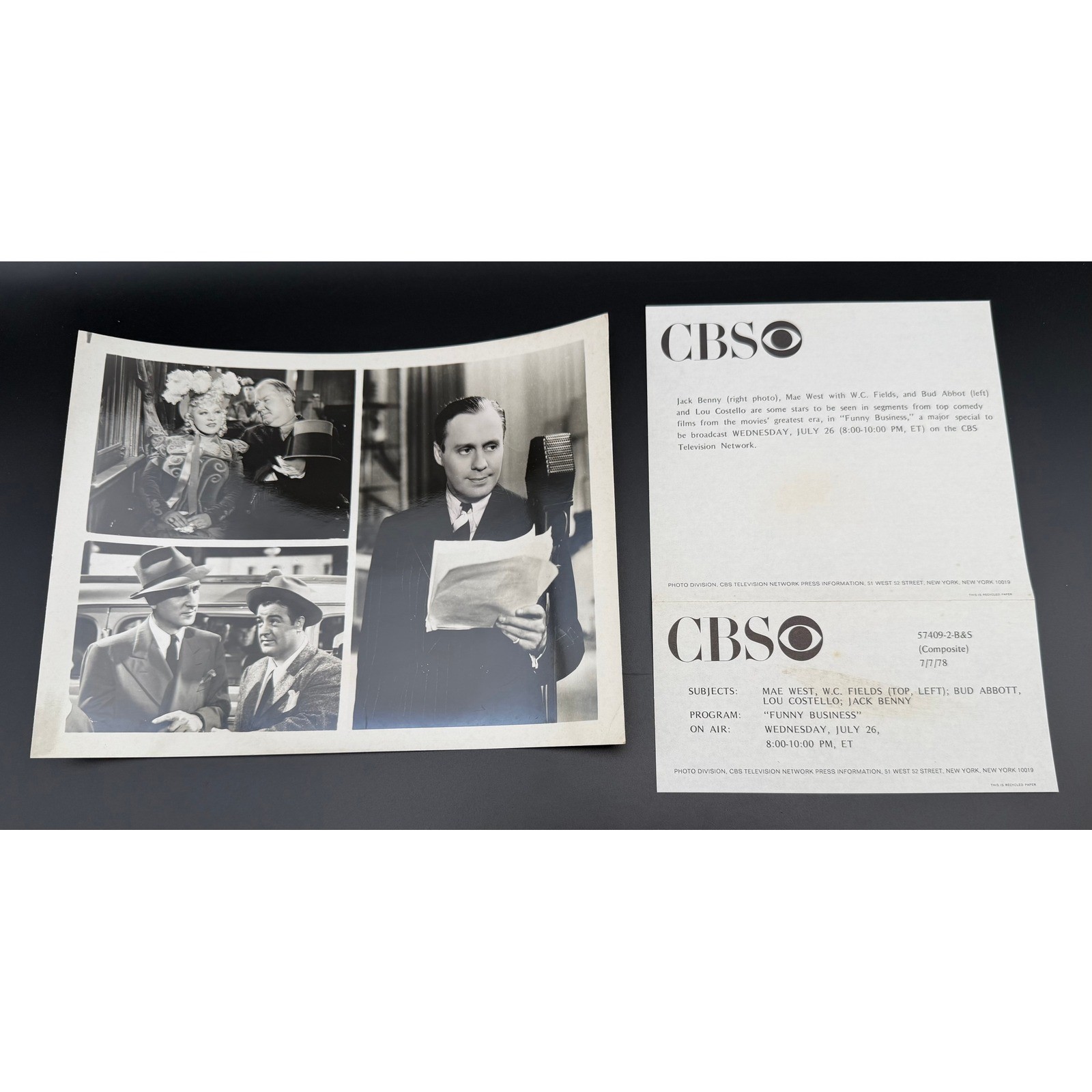 1978 CBS Funny Business Press Photo Jack Benny Mae West Abbott Costello F644