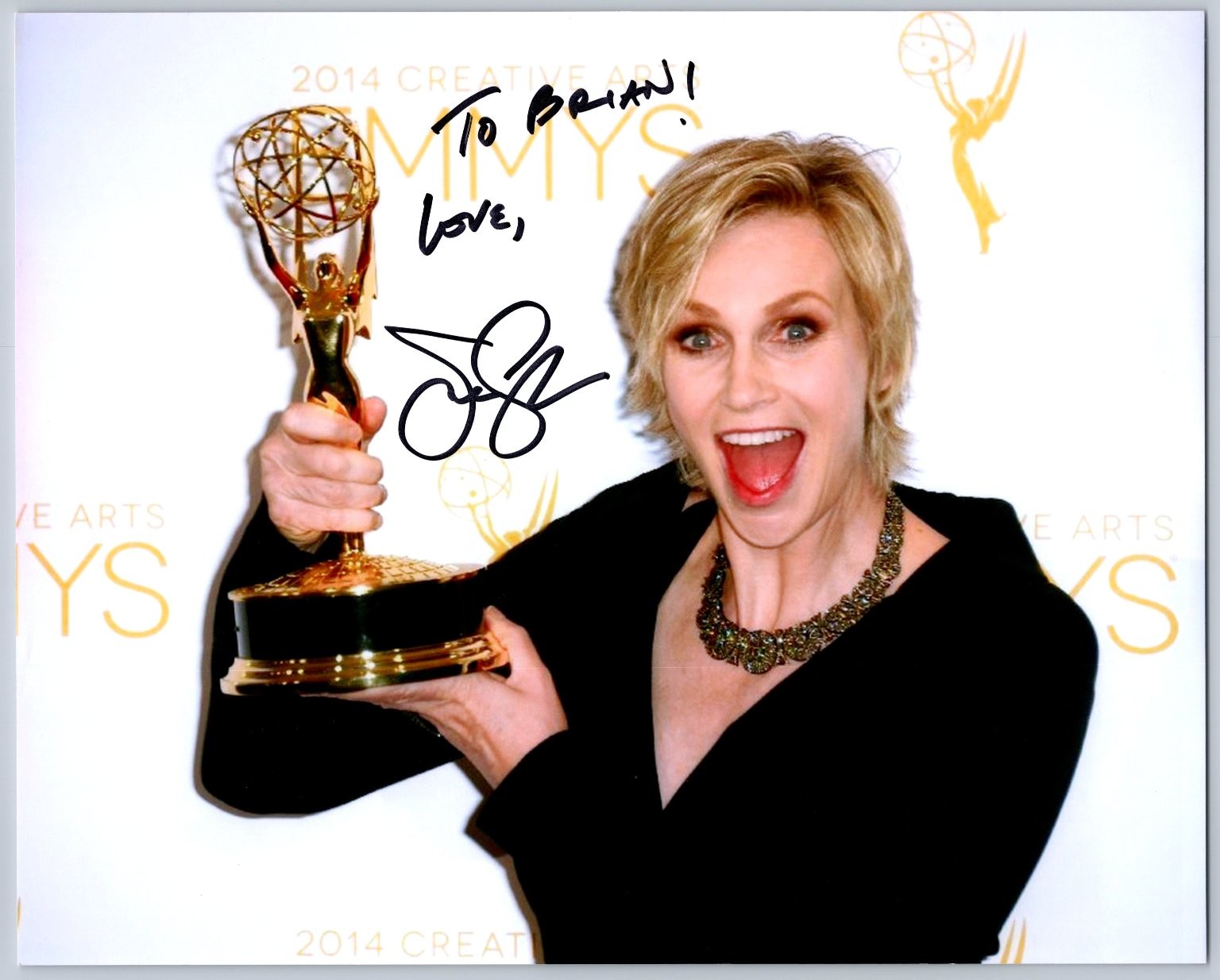 Jane Lynch Autographed Photo Emmy Award Inscribed To Brian Signed 8x10