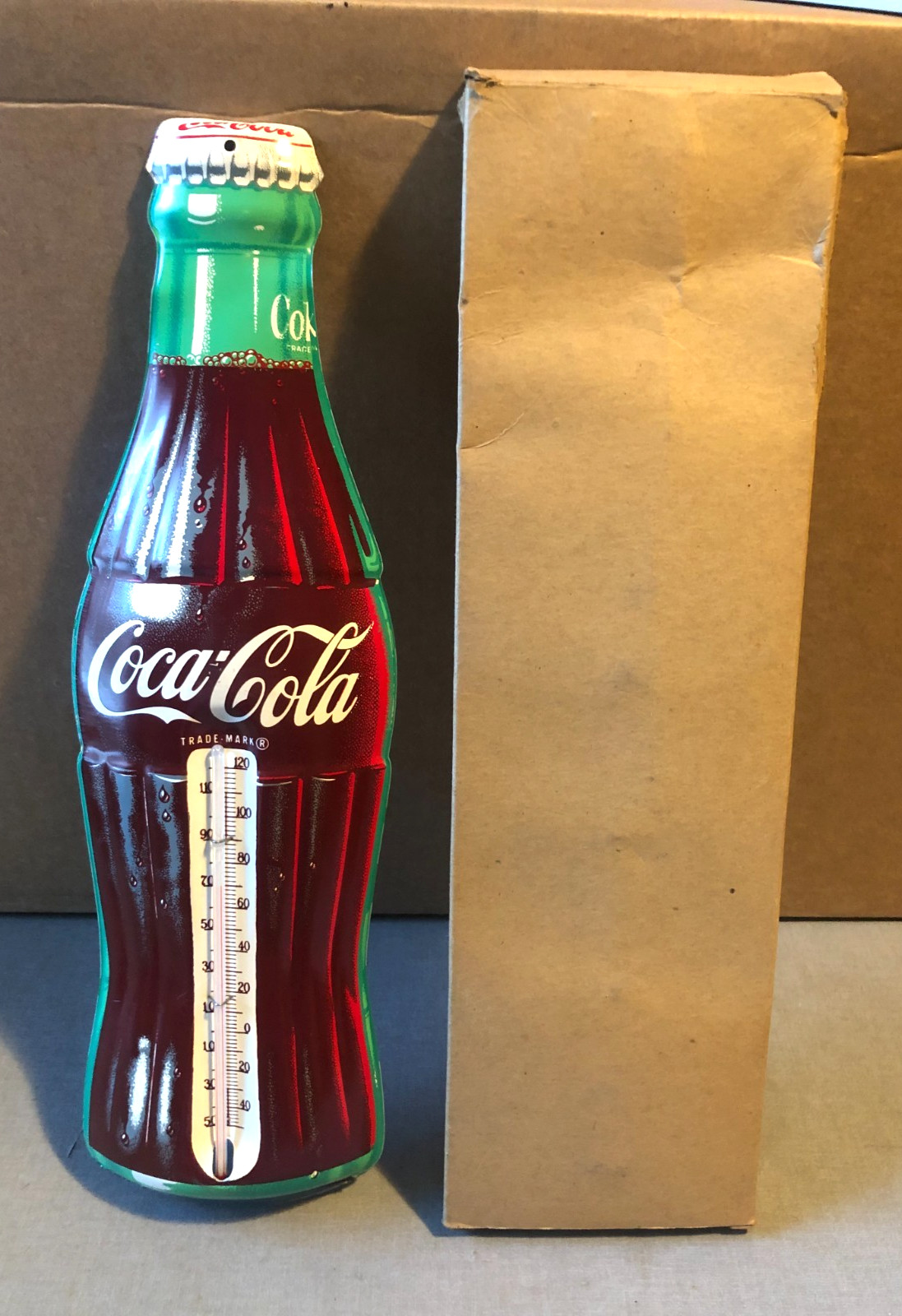 VINTAGE COCA-COLA BOTTLE METAL THERMOMETER-ORG BOX-DONASCO-16.5
