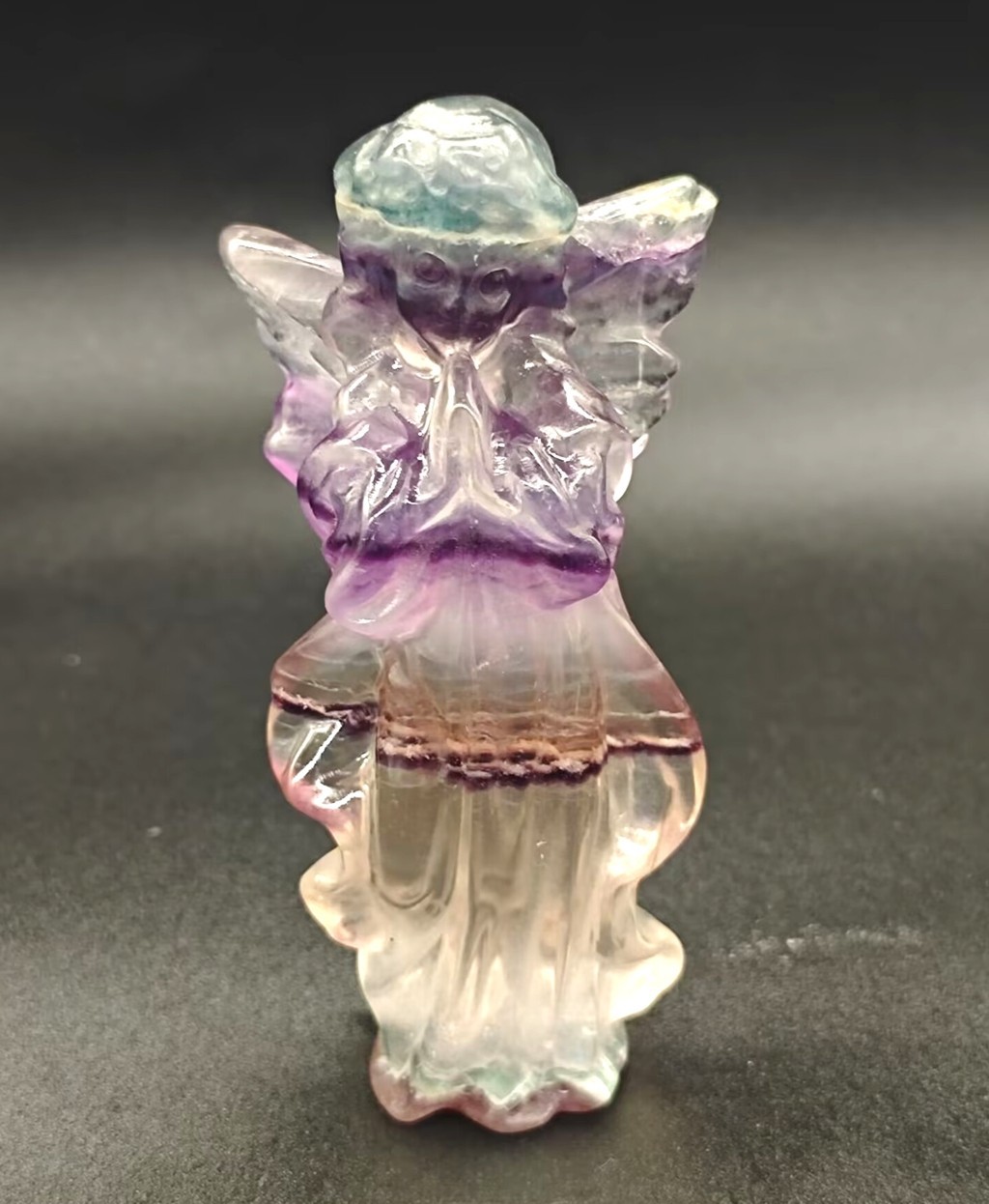 157g Natural Purple Green Rainbow Fluorite Quartz Crystal Carved Winged Angel