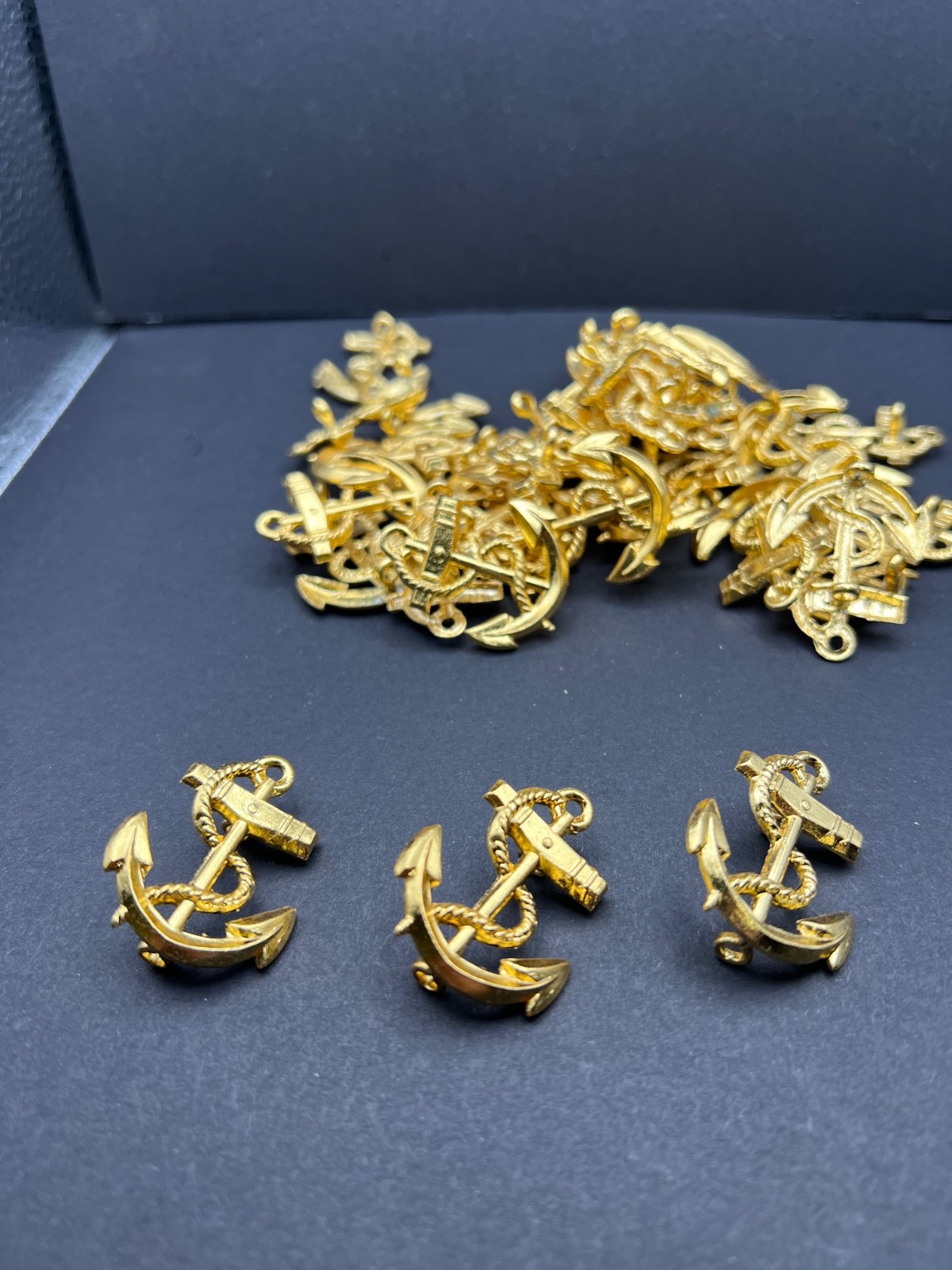 Vintage Military Naval Anchor Cap Badges Brass Lot x32 Navy Insignia Pins