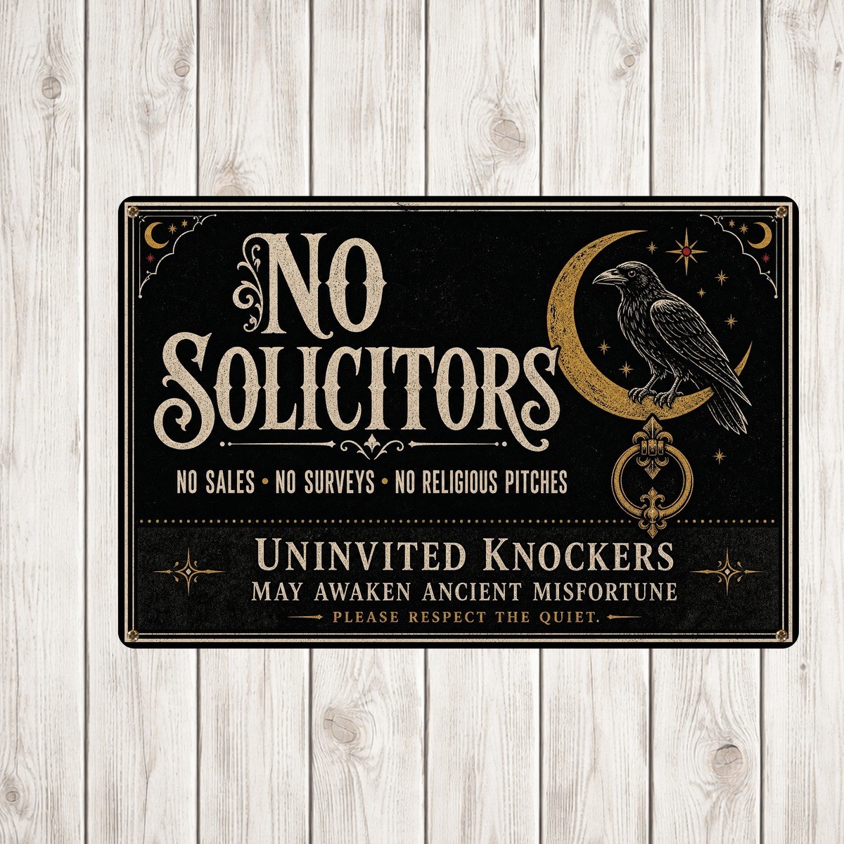 Funny Gothic No Soliciting Sign Witchy Home Entryway Security Metal Decor