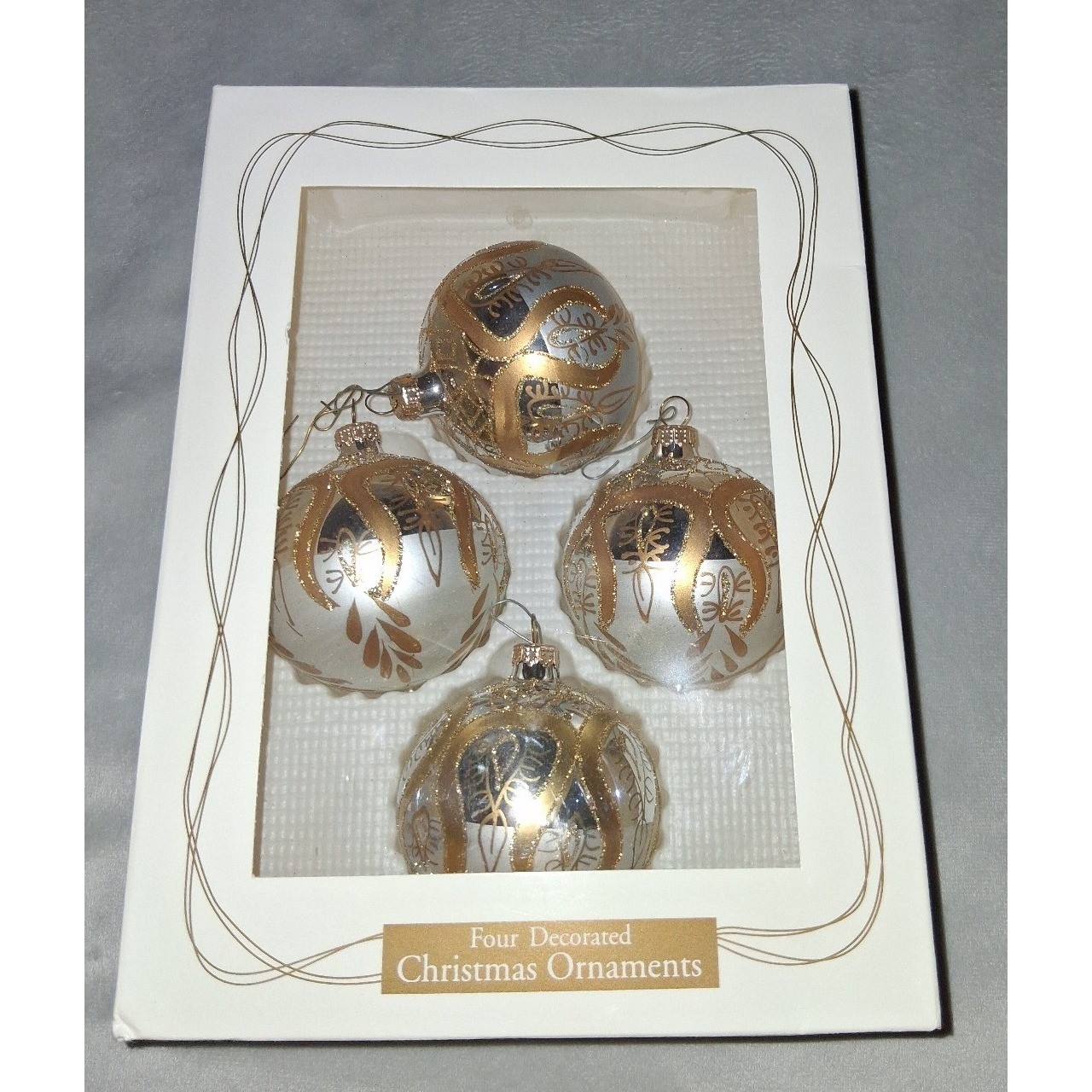 Vintage 2000 Target Glass Christmas Ornaments Set of 4 Gold Silver Made Mexico
