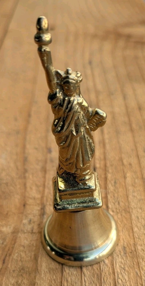 STATUE OF LIBERTY BELL BRONZE BRASS CAST METAL SOUVENIR FIGURINE VINTAGE GOLD TO