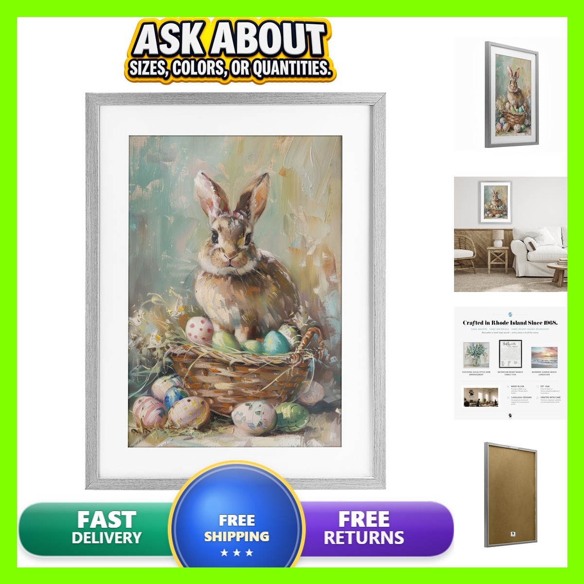 Stupell Industries \'spring Easter Bunny Basket\' Framed Print Under Glass