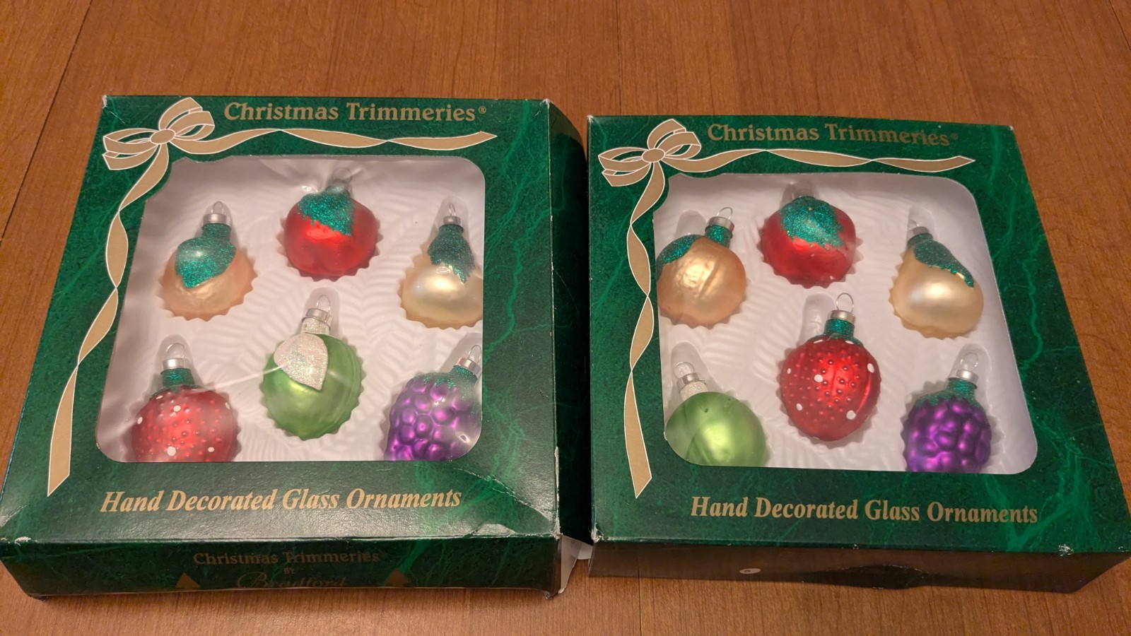 Vintage 12 Bradford Handpainted Fruit Glass  Christmas Ornaments