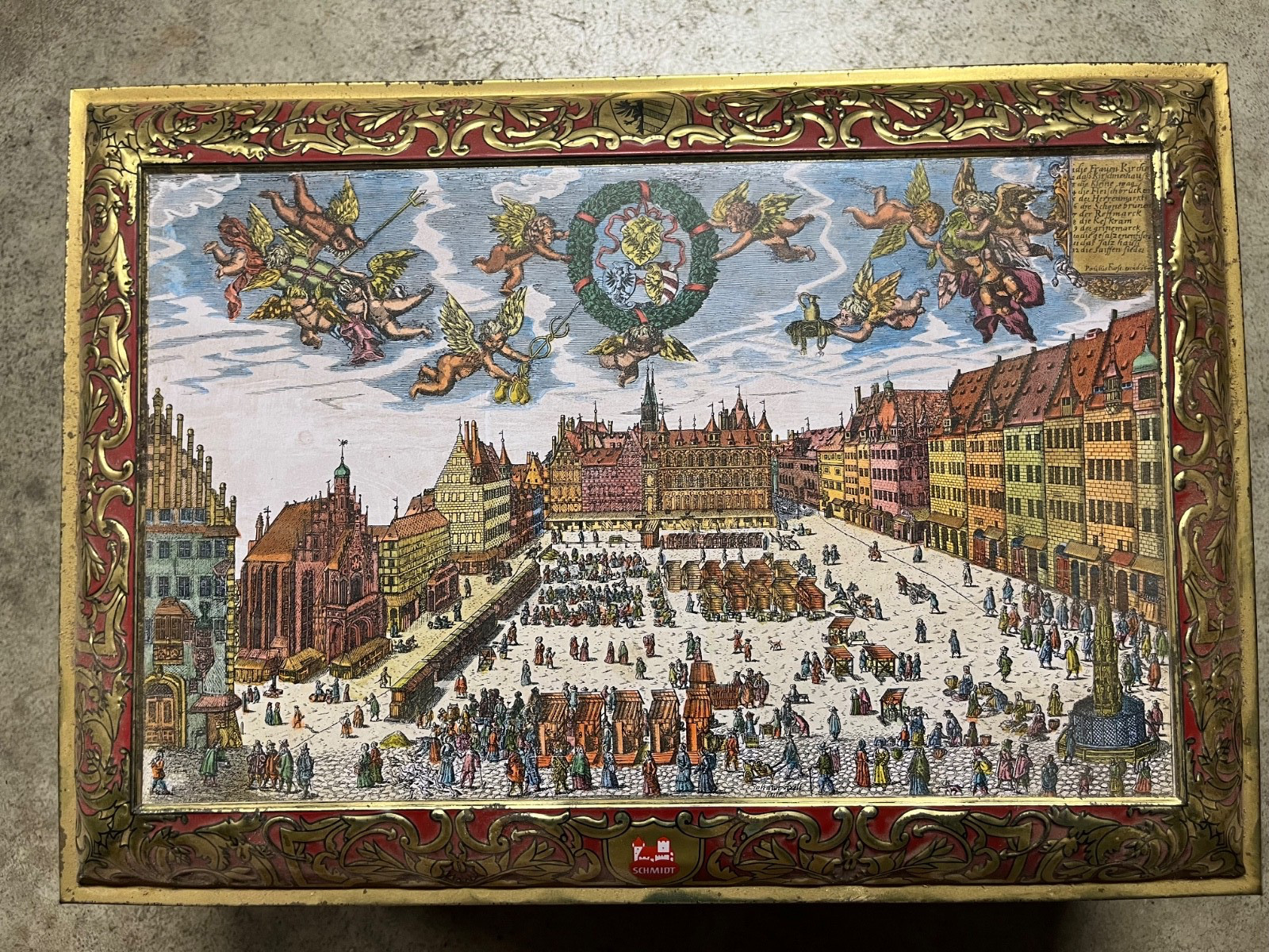 Vintage E Otto Schmidt Tin Box Hinged Top Nurnberg Biscuit Tin 16\