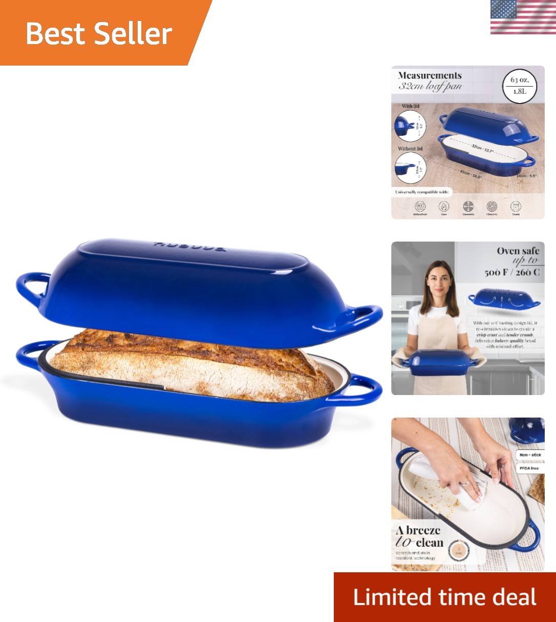 Elegant Dark Blue Dutch Oven – Oven Safe Cast Iron Bread Pot for Perfect Baking