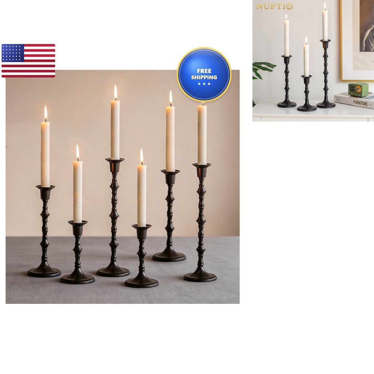 NUPTIO Black Candlestick Holders For Halloween Unique Gothic Design