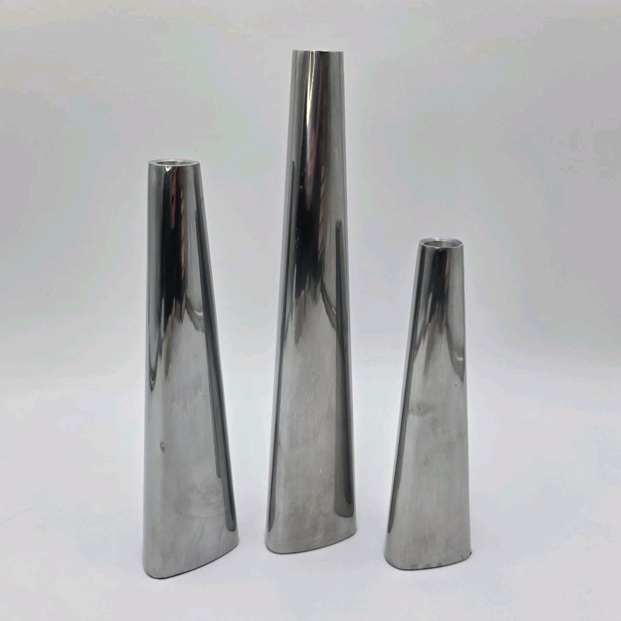 VINTAGE Set Of 3 IKEA Chrome Candleholders Swedish Design MCM Decor 1980’s