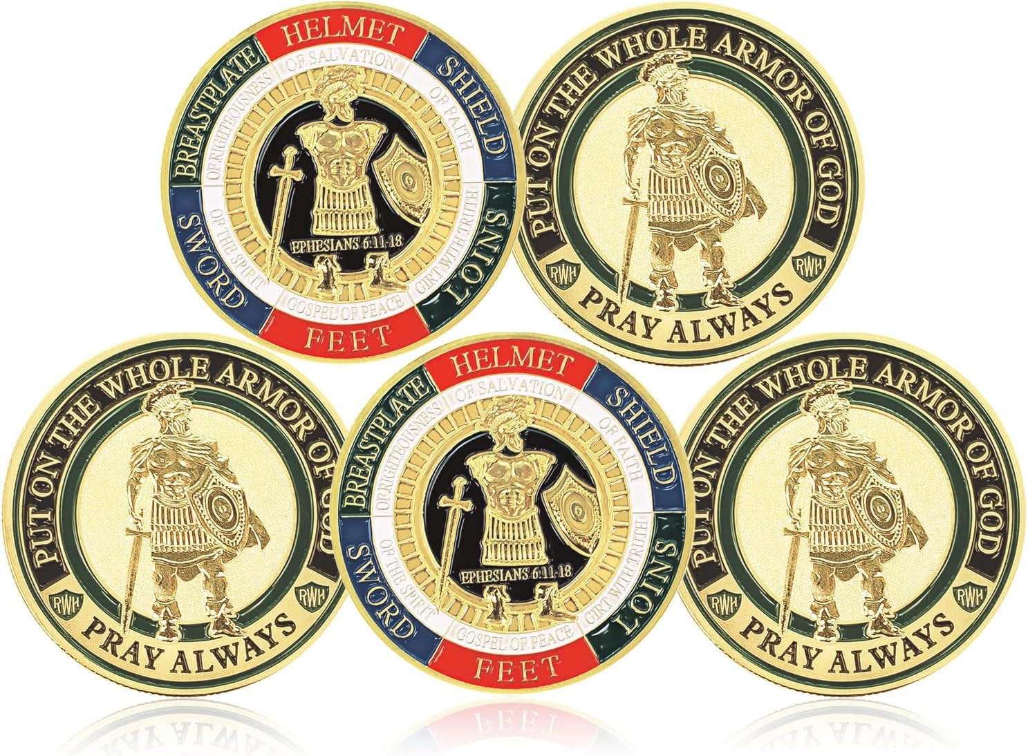 5 Pieces Armor of God Gold Plated Challenge Coins Prayer Commemorative Collector 5 Pieces Armor of God Gold Plated Challenge Coins Prayer Commemorative Collector