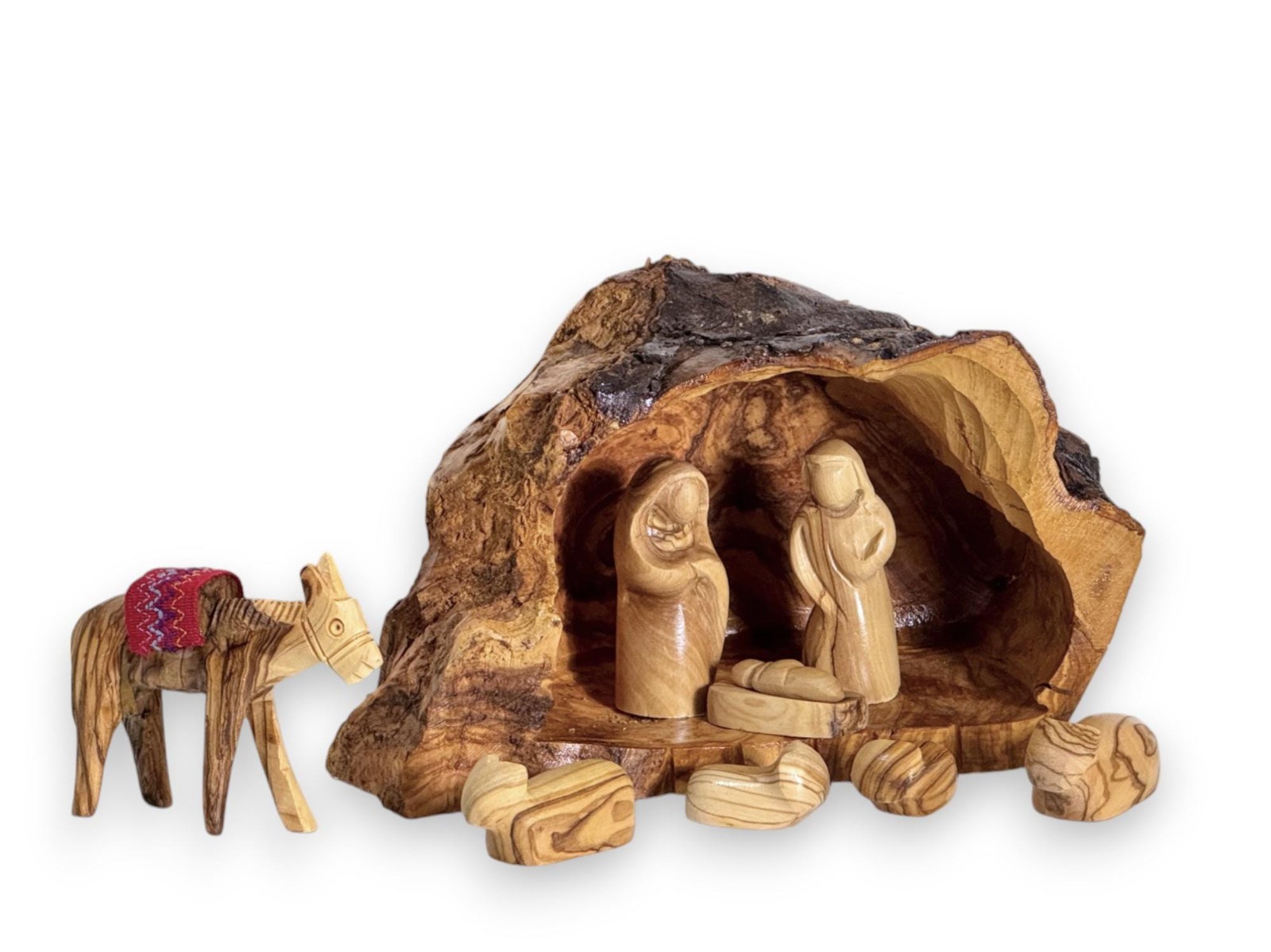 Olive Wood Nativity Set Hand Carved Cave Christmas Scene Holy Land Decor