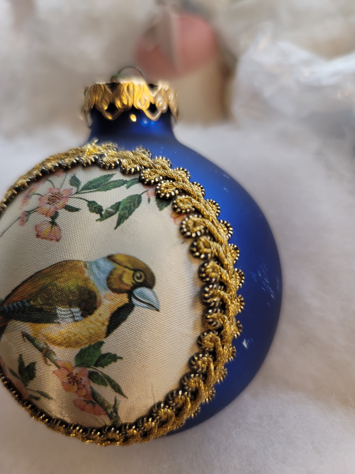 VINTAGE WEST GERMANY MERCURY GLASS/W SATIN BIRD ORNAMENT t6