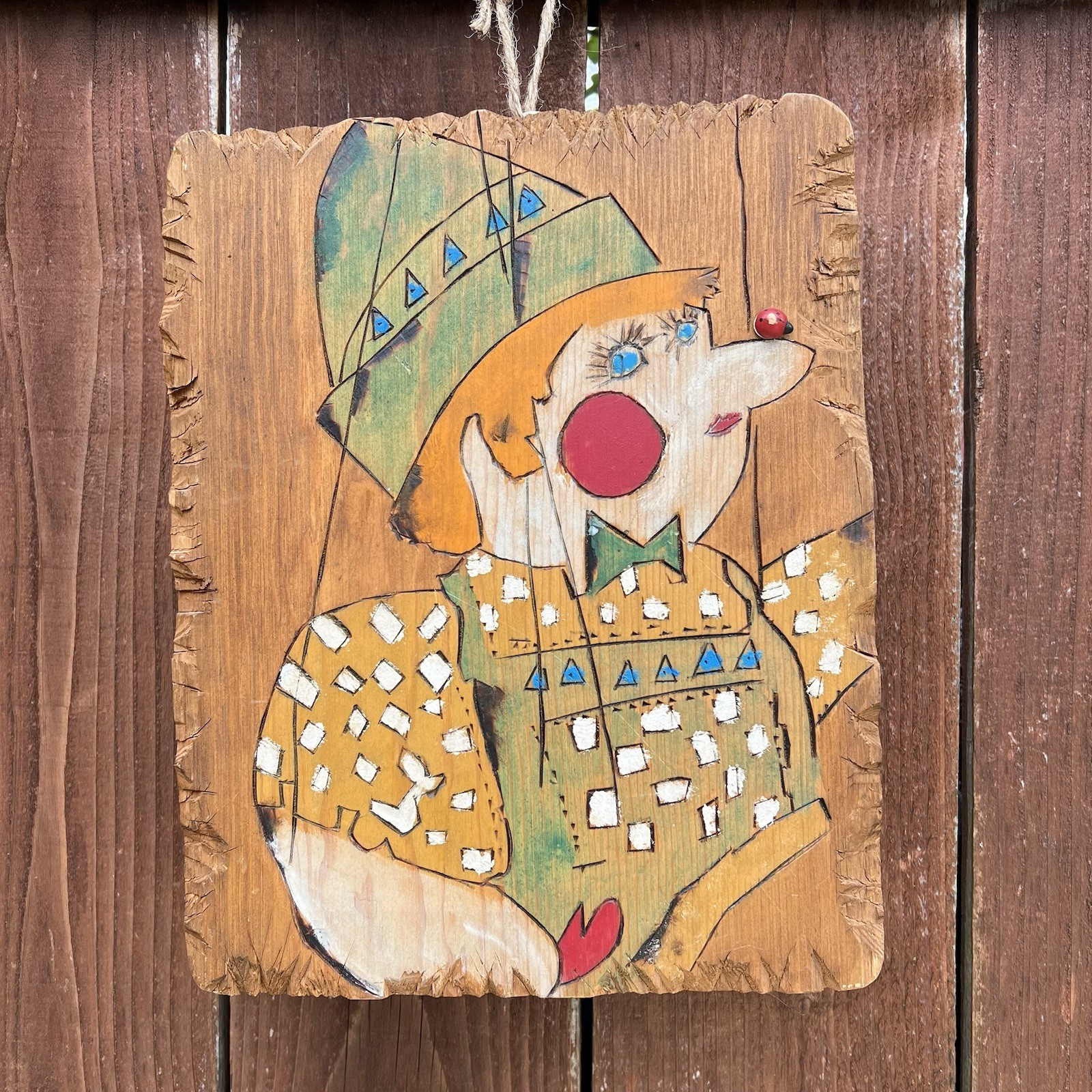 Vintage 1970s Folk Art Wood Carved Marionette Plaque Puppet Pinocchio Pop Art 12