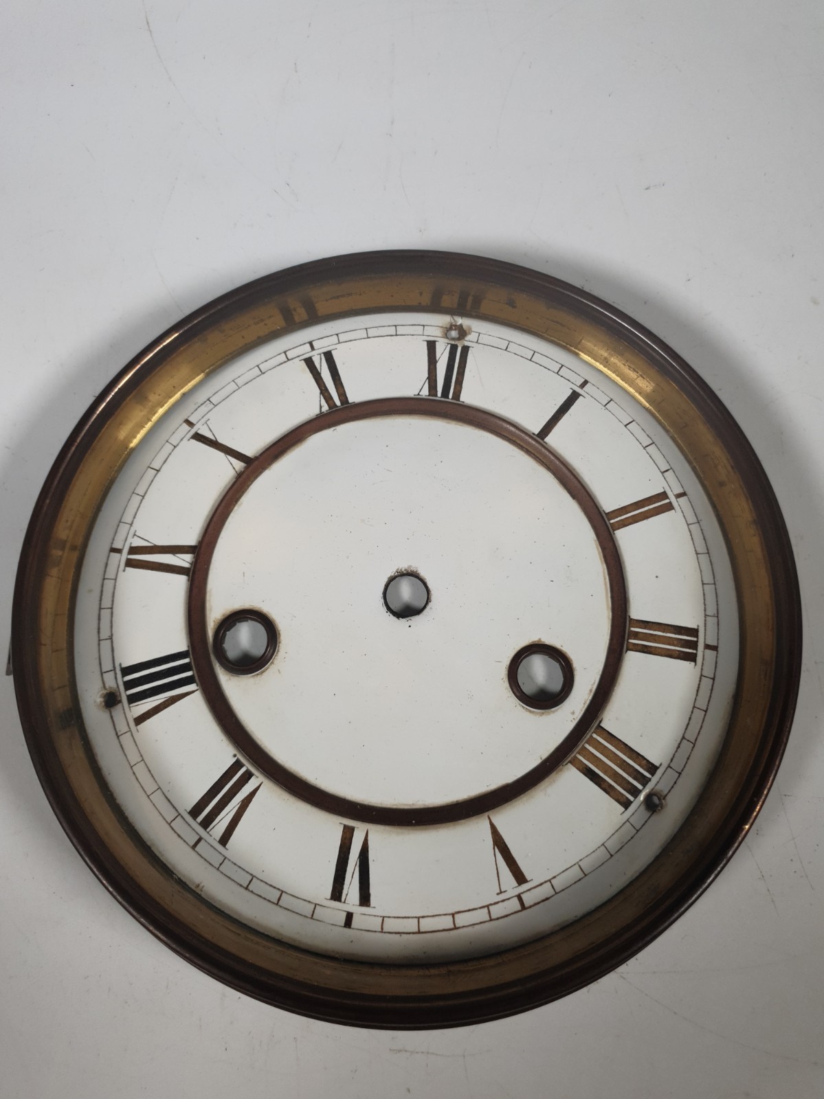 Antique / Vintage French Clock White Enamel Dial & Glass Brass Bezel Parts 13cm