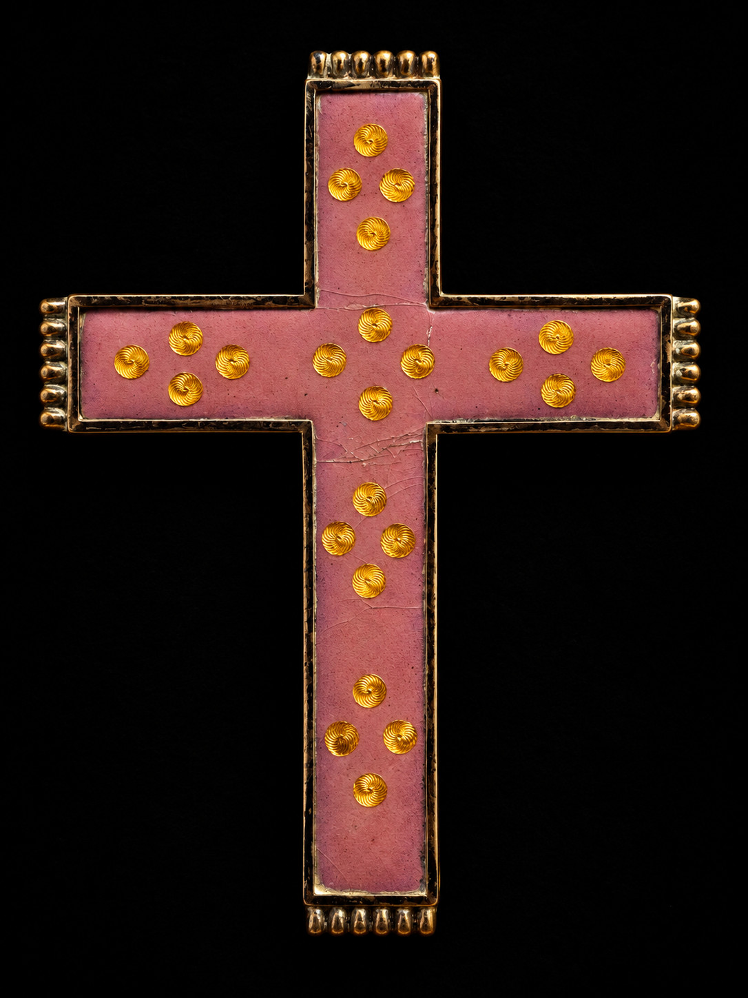 Antique Art Nouveau Sacred Silver Cross Pink Enamel Religious Devotional c.1900