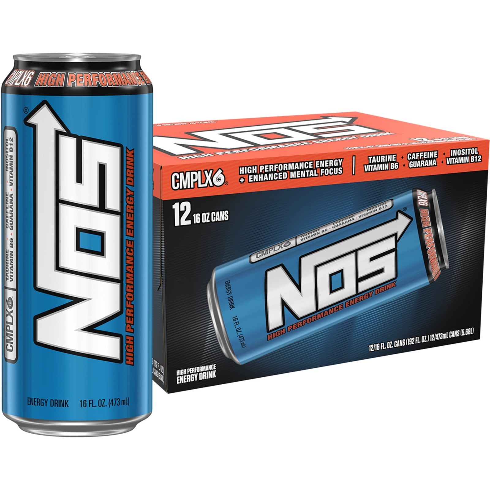 NOS High Performance Energy Drink 16 fl oz 12 Pack Energy Beverage Cans