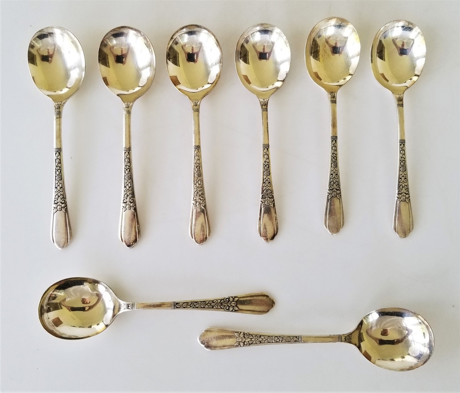 antique SIMEON ROGERS silverplate FLATWARE A1 X FLORAL soup spoons 8pc