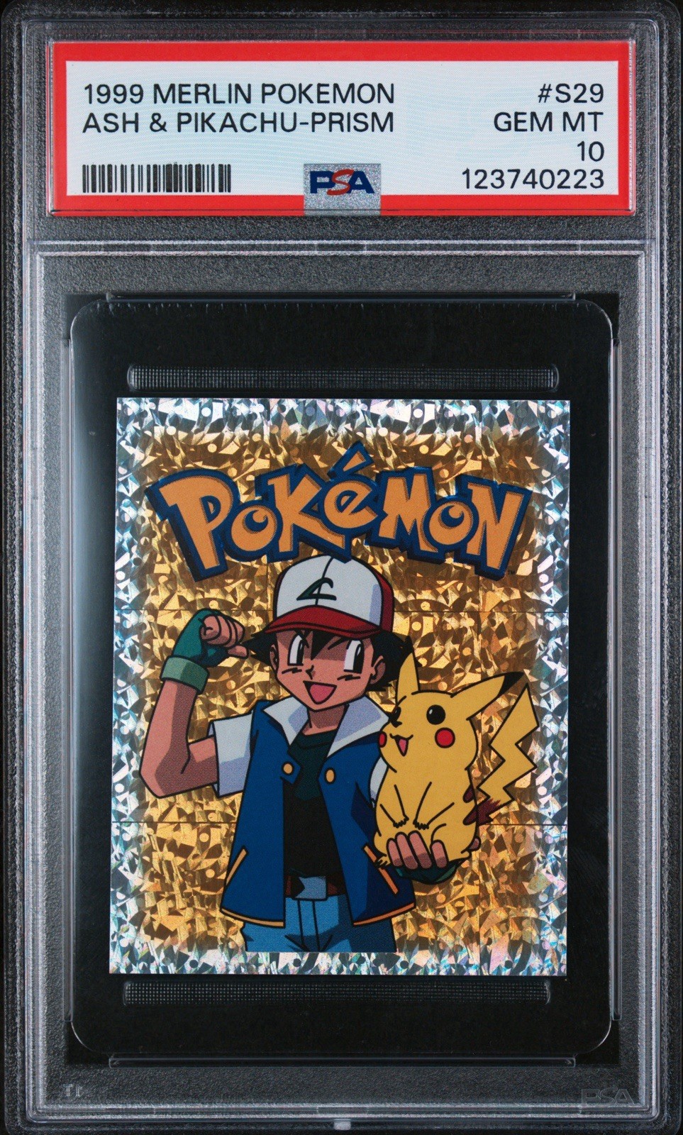 1999 Ash & Pikachu PSA 10 *LOW POP* Merlin Sticker Pokemon Prism S29