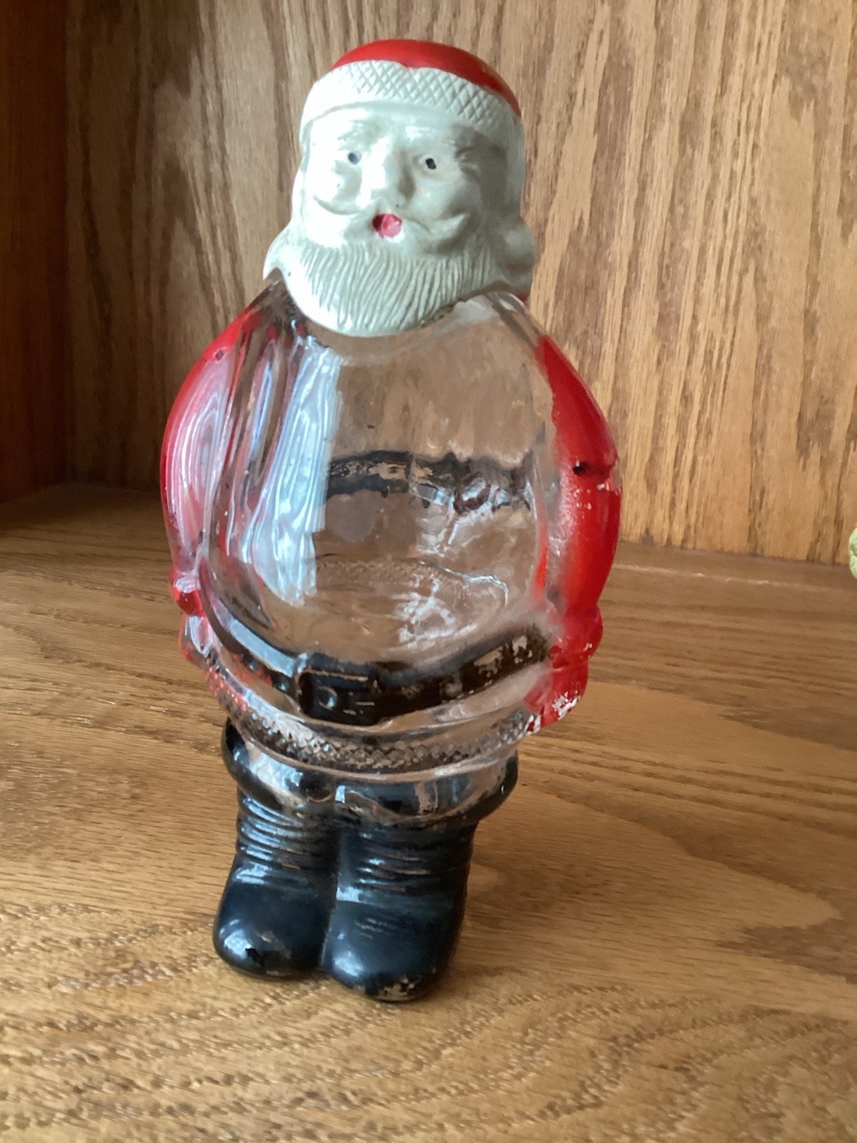 Vintage glass  Santa candy holder 